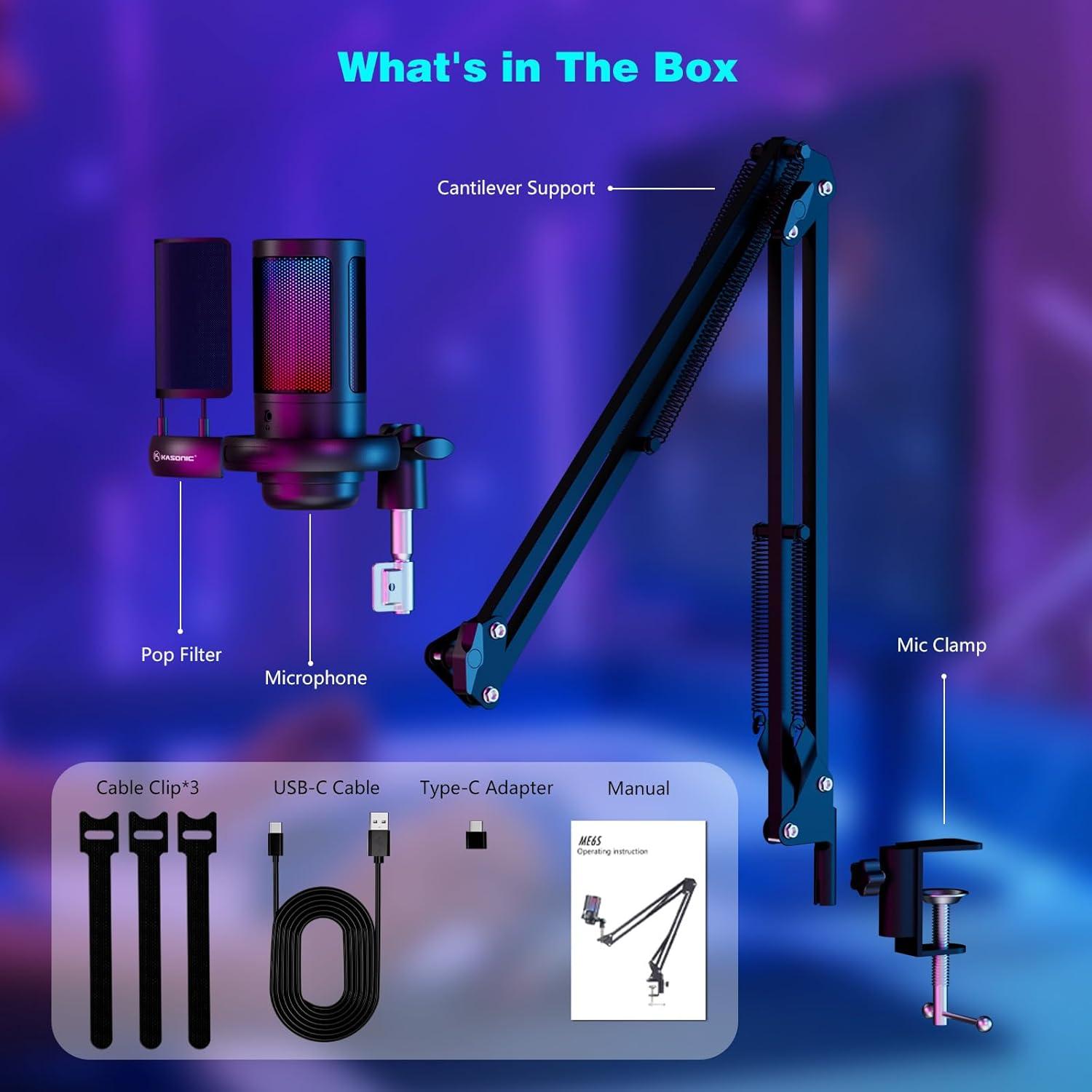 Micrófono USB K Kasonic ME6S para Gaming y Streaming con Brazo