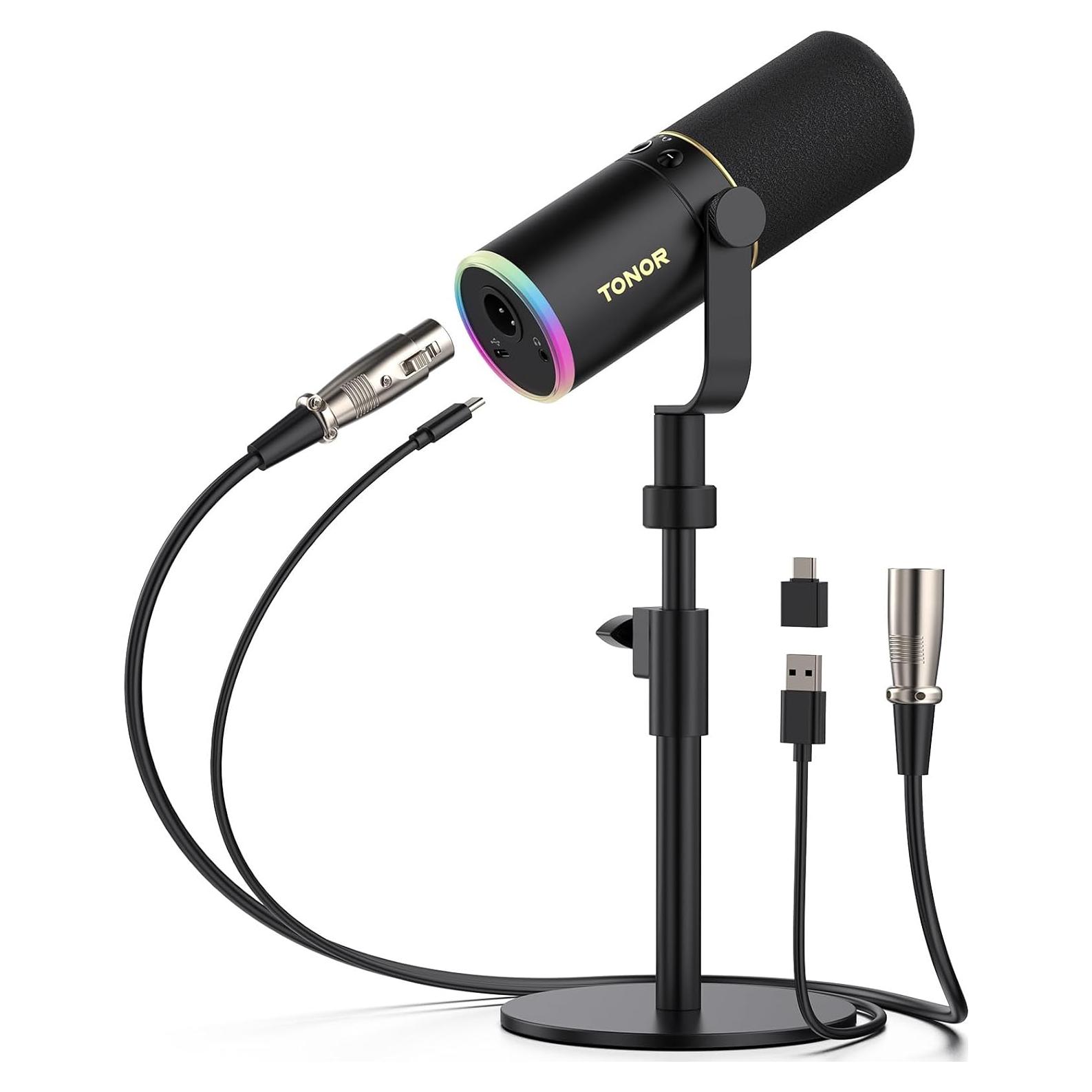 Micrófono Gaming TONOR TD520S USB/XLR con Luz RGB y Soporte