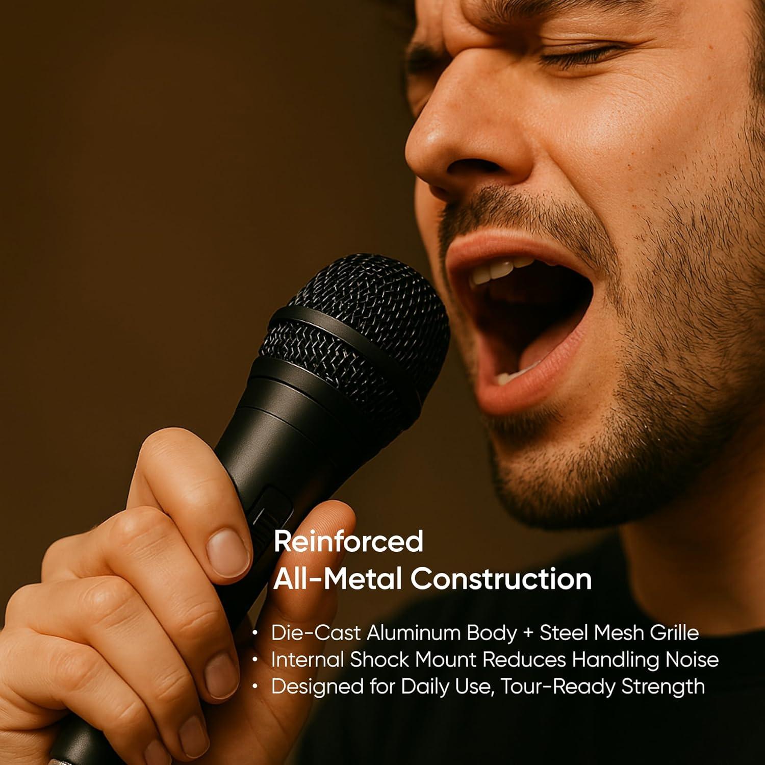 Dynamic Mic XLR – Wired Karaoke Microphone with 15ft Cable, Handheld Vocal Microphone for Singing, Dj, Podcasting, and PA Systems, Complete 7 Piece Microfono Kit