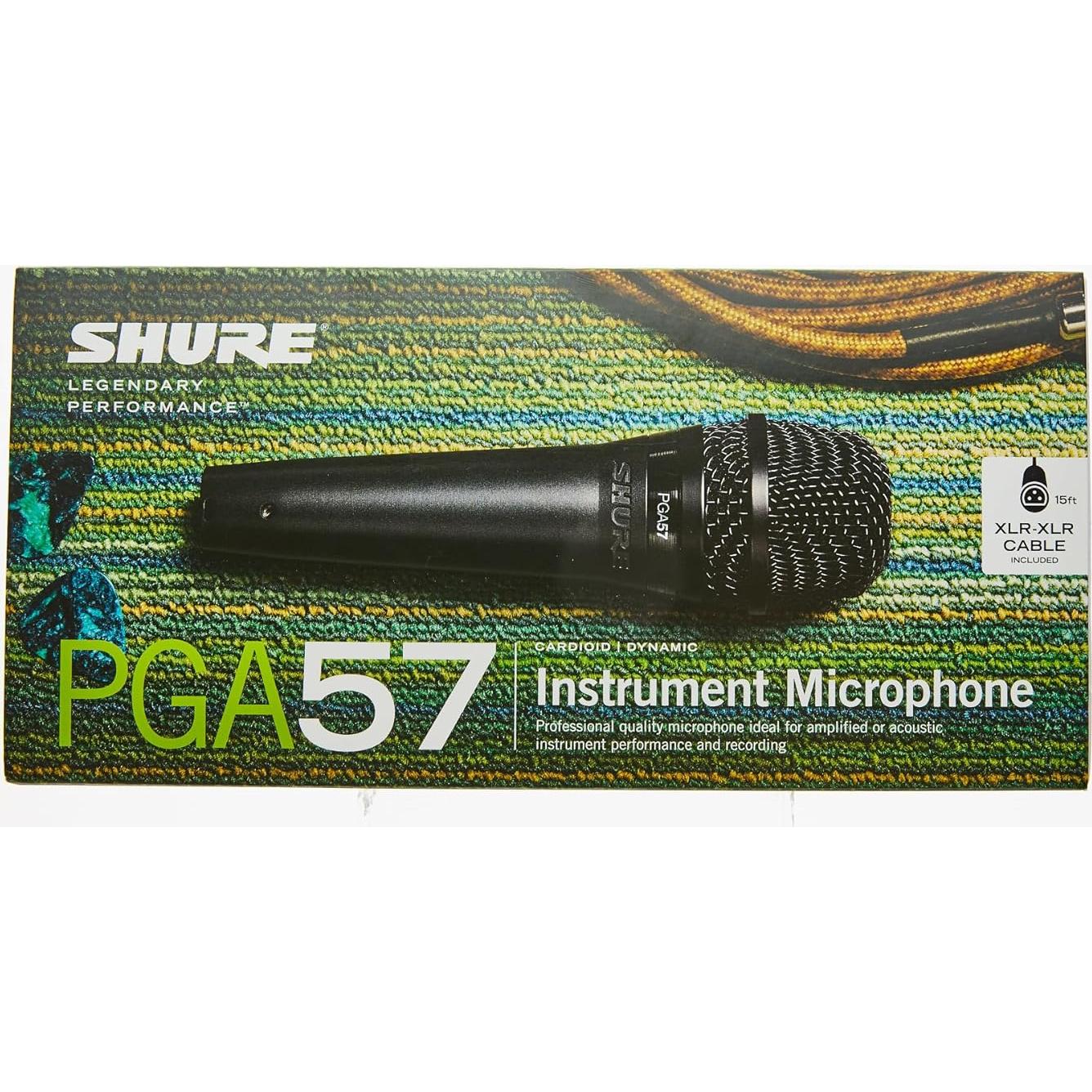 PGA57 Dynamic Microphone - Professional Quality Instrument Mic with Cardioid Pick-up Pattern, 3-in XLR Connector, 15' XLR-to-XLR Cable, Stand Adapter and Zipper Pouch, (PGA57-XLR)