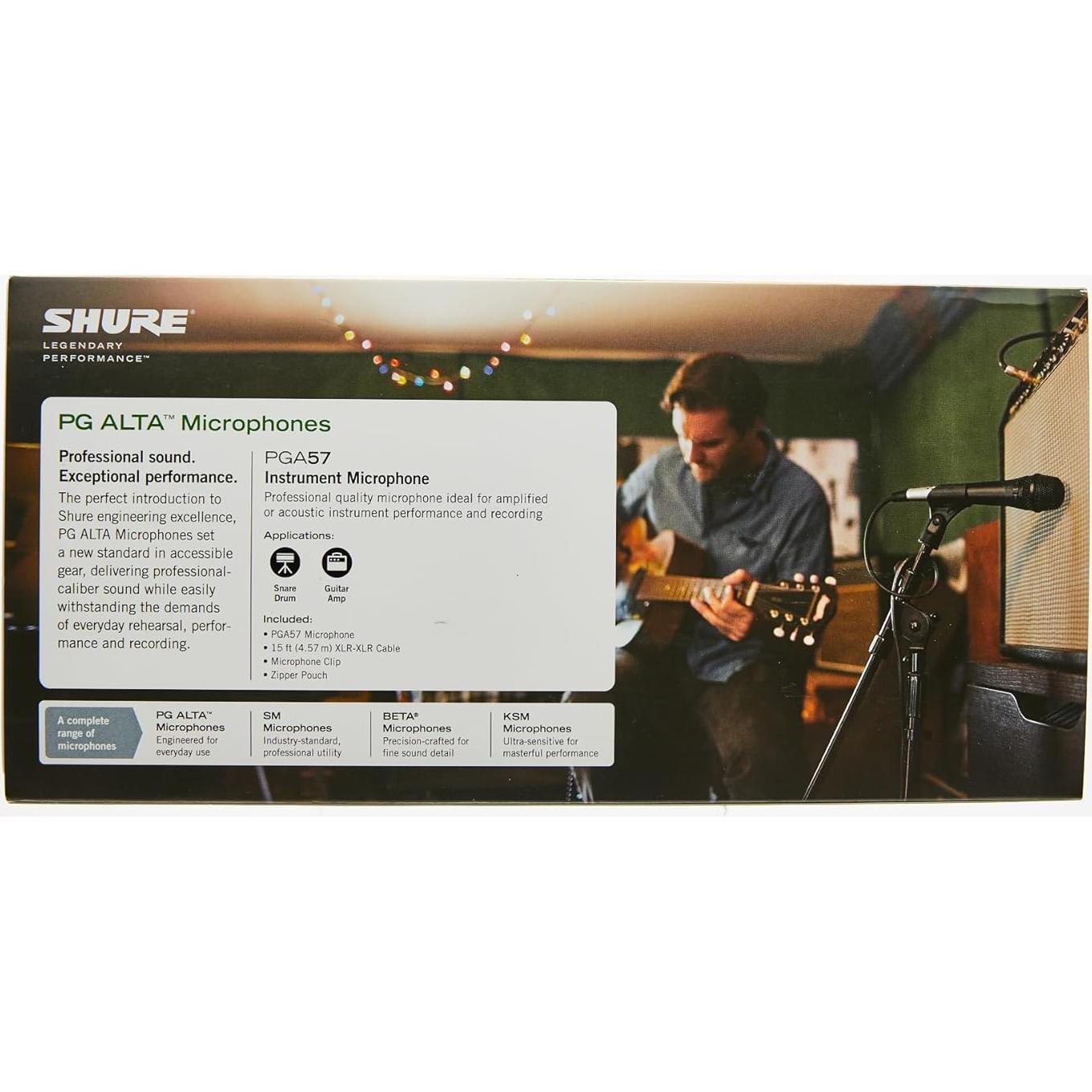 PGA57 Dynamic Microphone - Professional Quality Instrument Mic with Cardioid Pick-up Pattern, 3-in XLR Connector, 15' XLR-to-XLR Cable, Stand Adapter and Zipper Pouch, (PGA57-XLR)