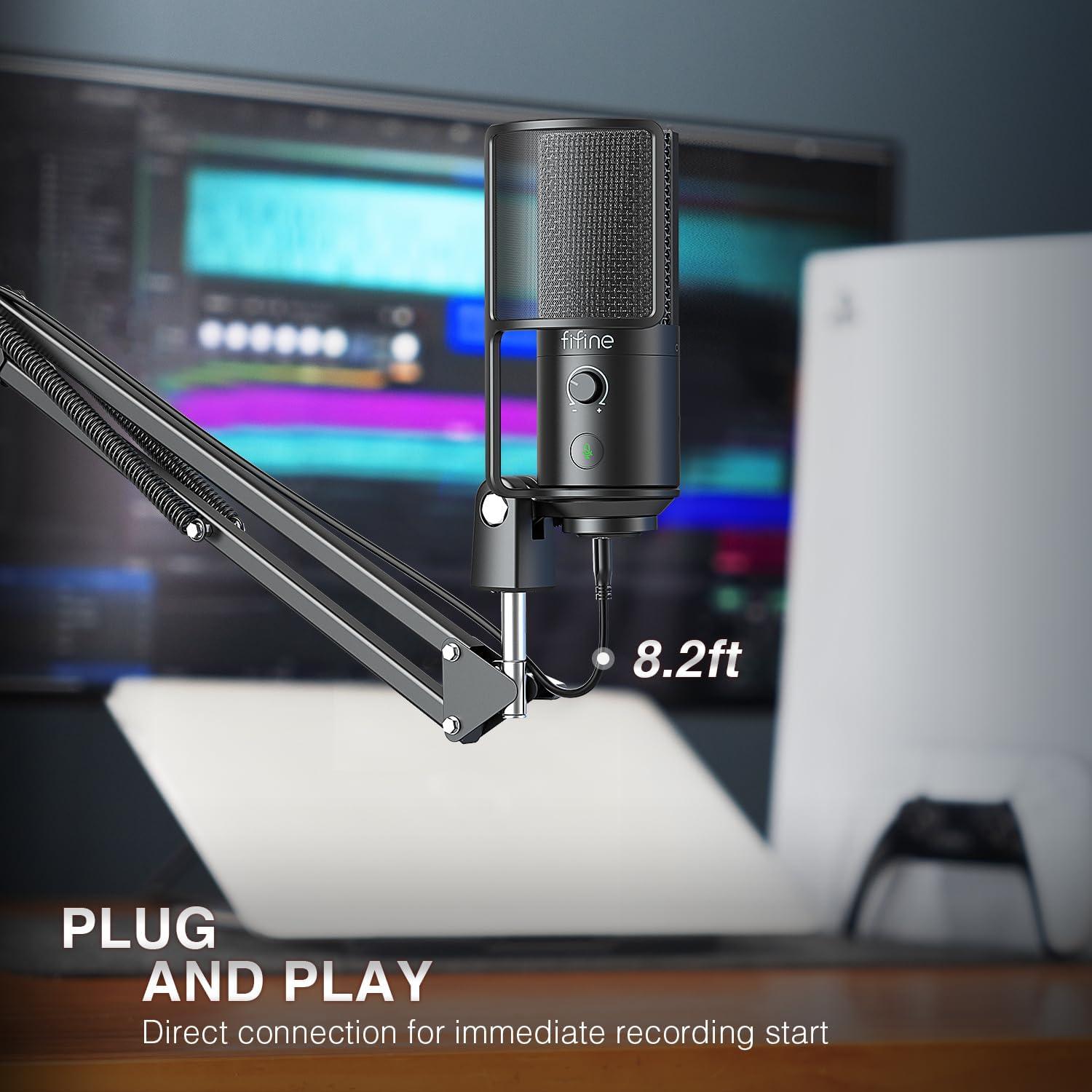 Micrófono USB FIFINE T669PRO1 con Soporte de Brazo y Silencio