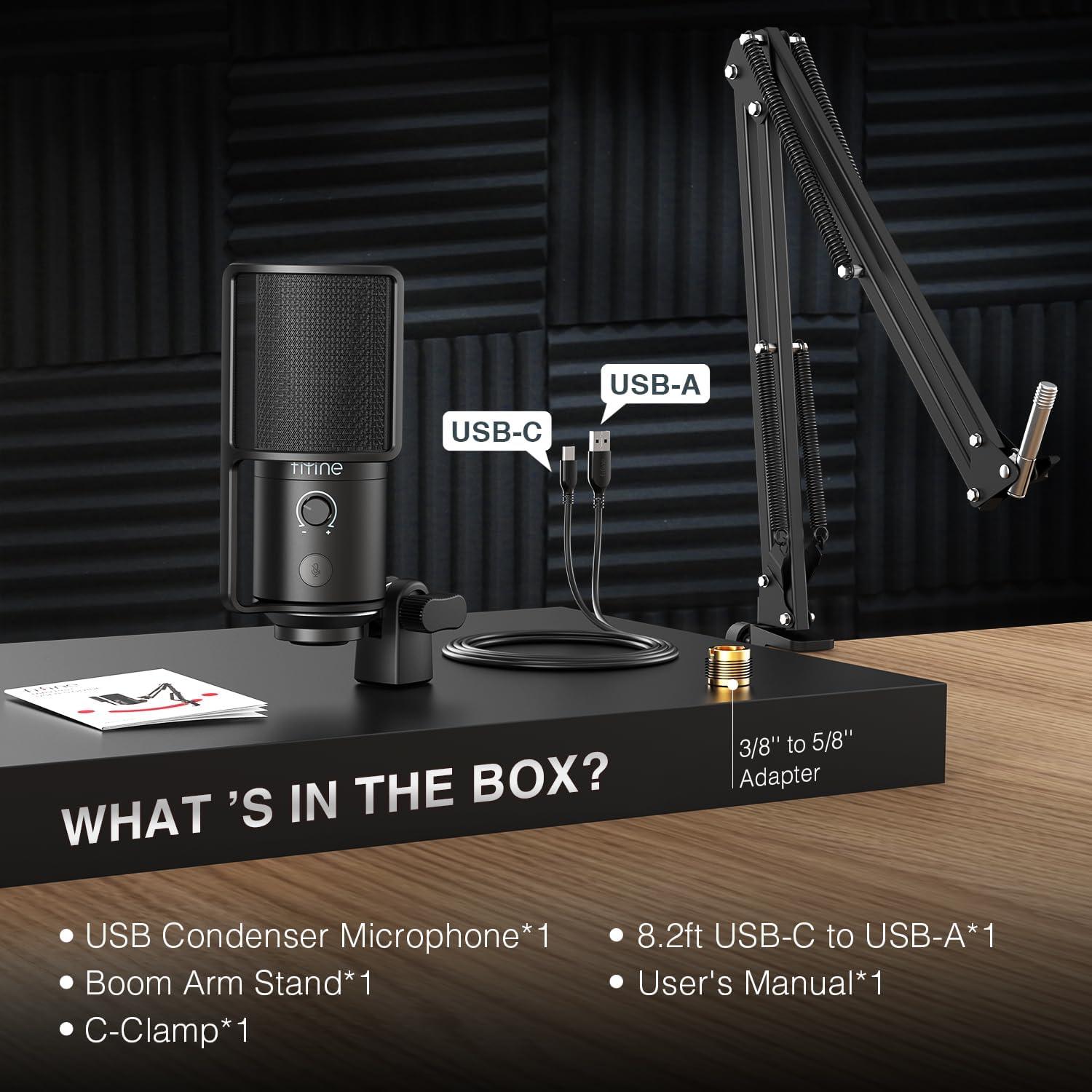 Micrófono USB FIFINE T669PRO1 con Soporte de Brazo y Silencio