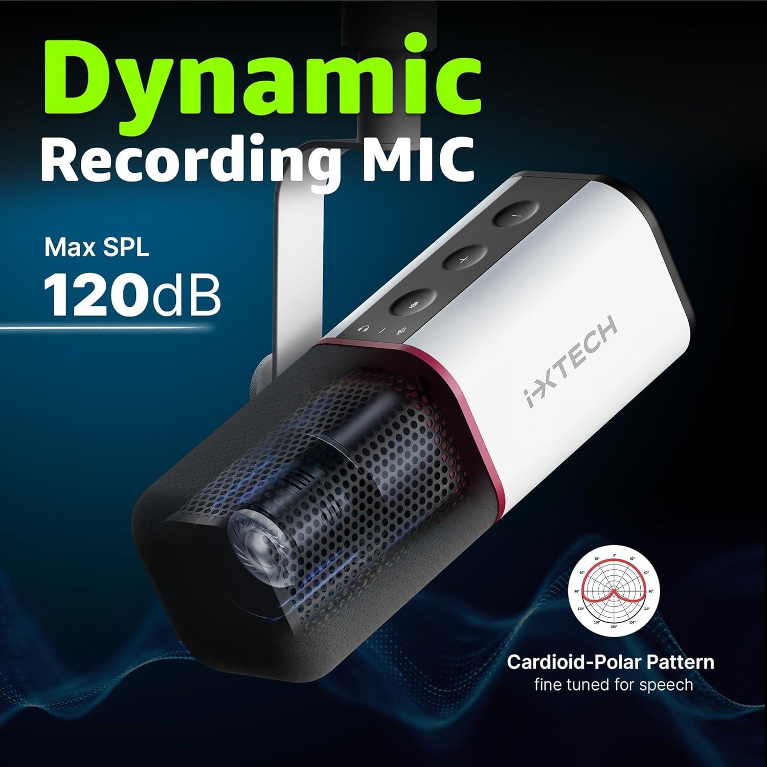 Micrófono Dinámico Cardioide IXTECH USB XLR Blanco 20Hz-20KHz