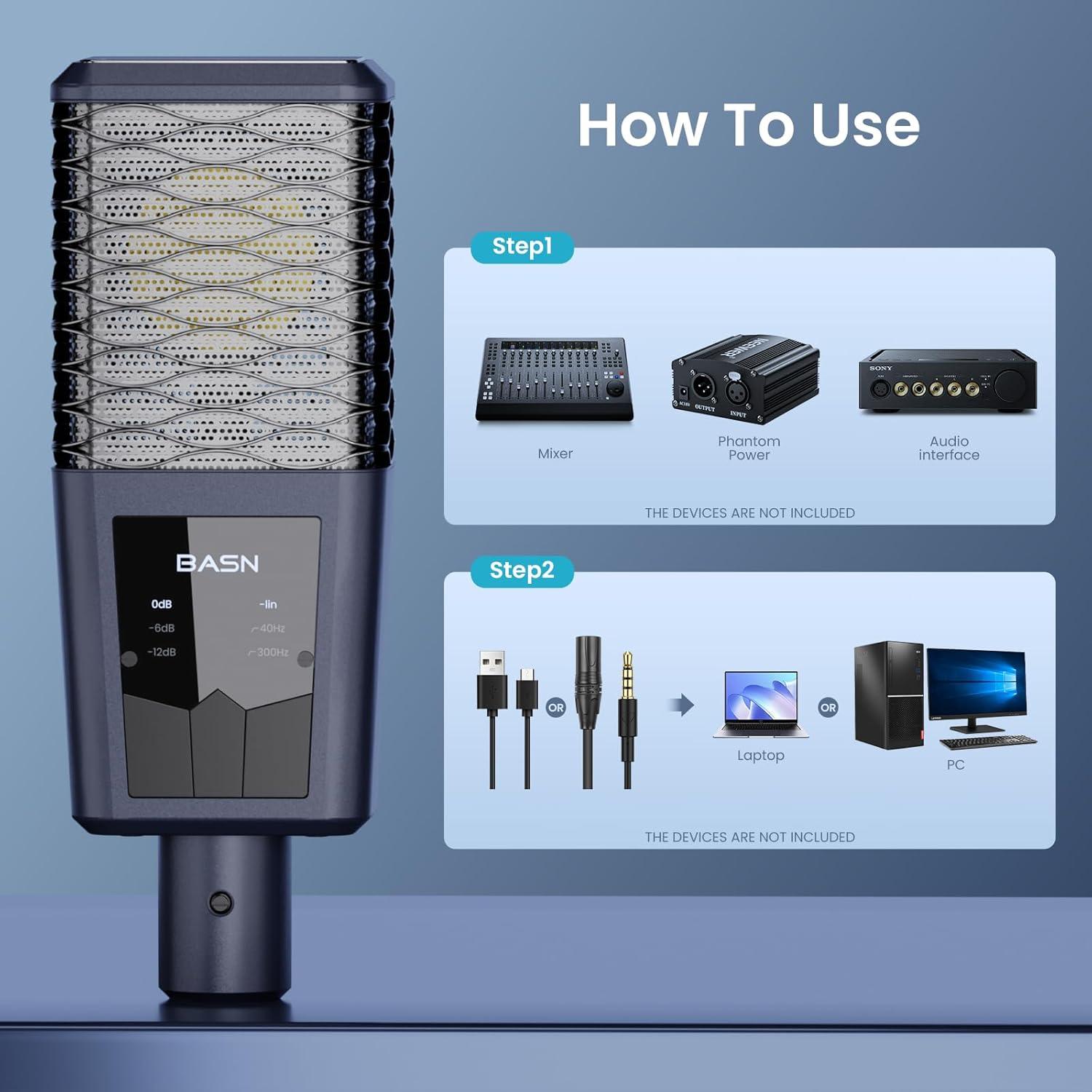 Micrófono de Condensador XLR BASN BMS2 Cardioide Azul