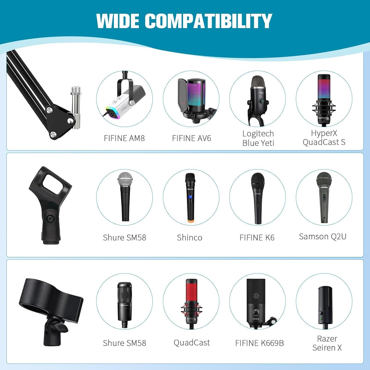 Soporte de Micrófono BILIONE con Base Ponderada y Brazo Boom