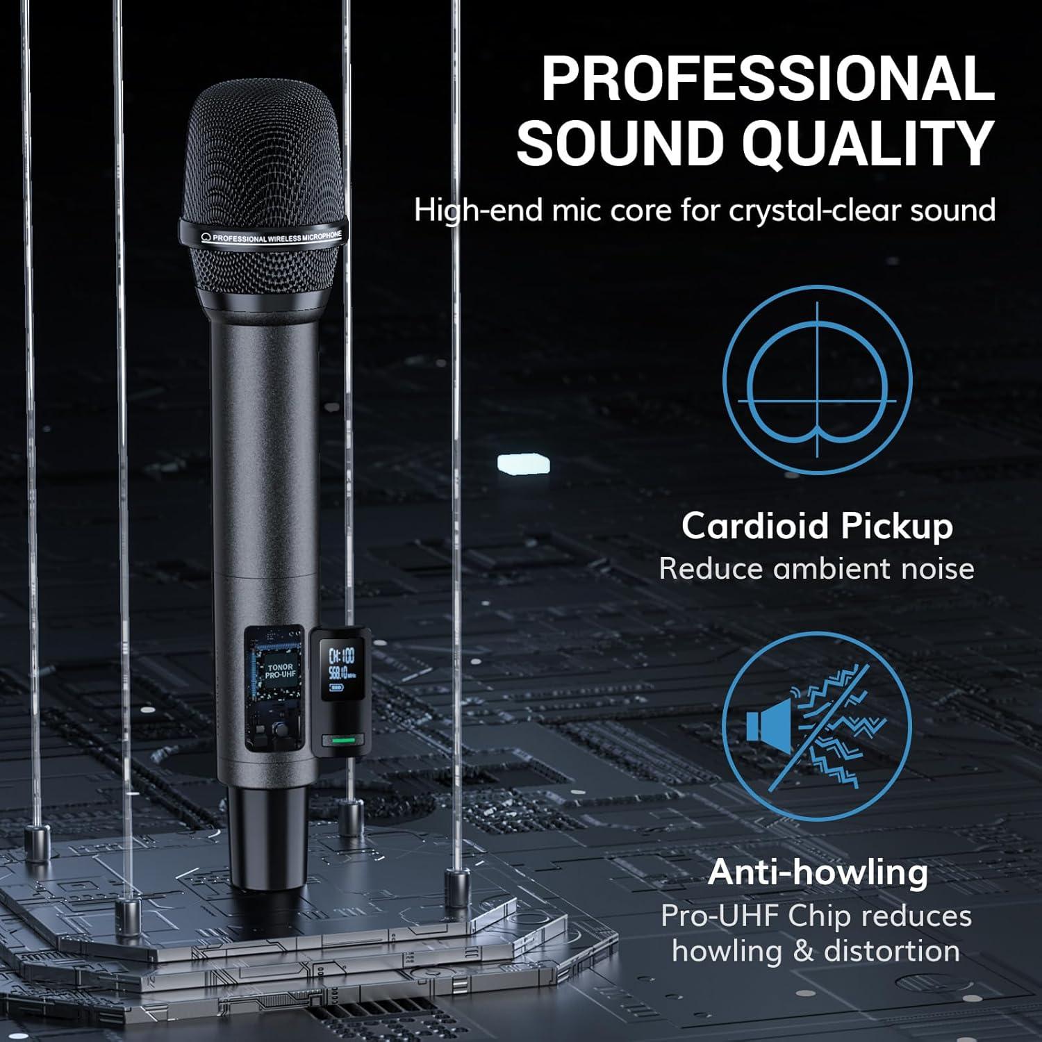 Micrófono Inalámbrico TONOR TW550, UHF, Recargable, 2 Micrófonos