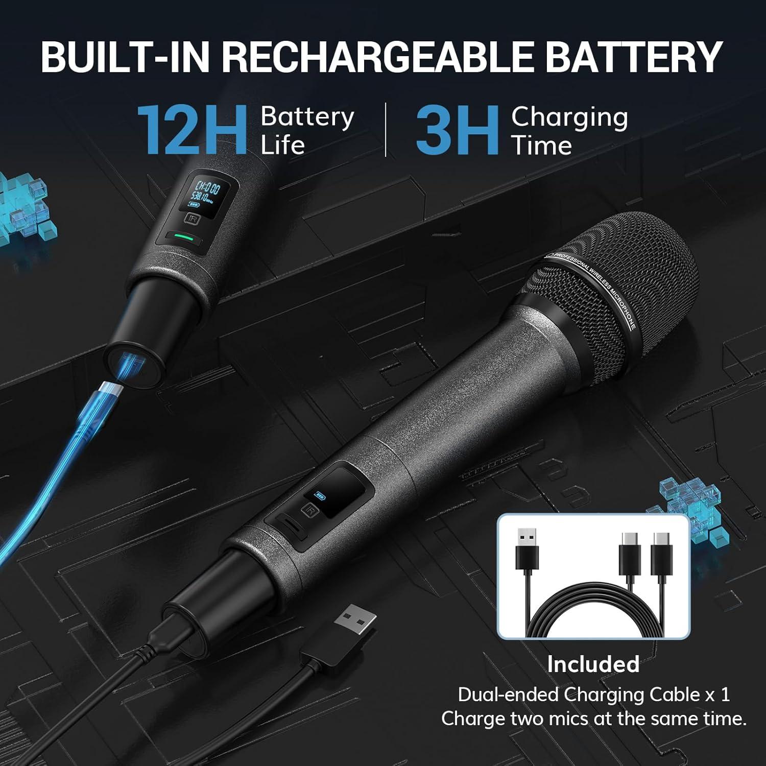 Micrófono Inalámbrico TONOR TW550, UHF, Recargable, 2 Micrófonos