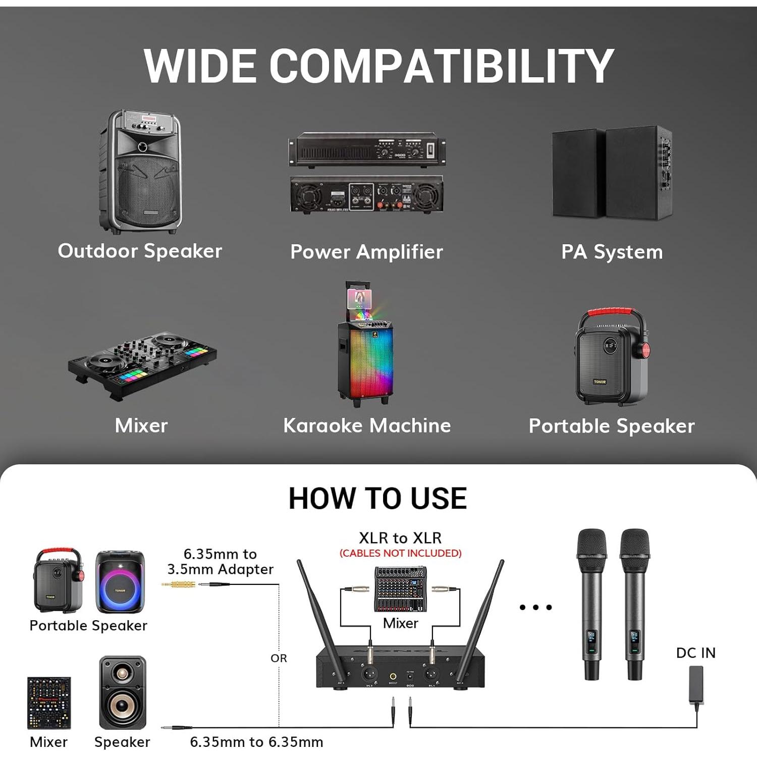Micrófono Inalámbrico TONOR TW550, UHF, Recargable, 2 Micrófonos