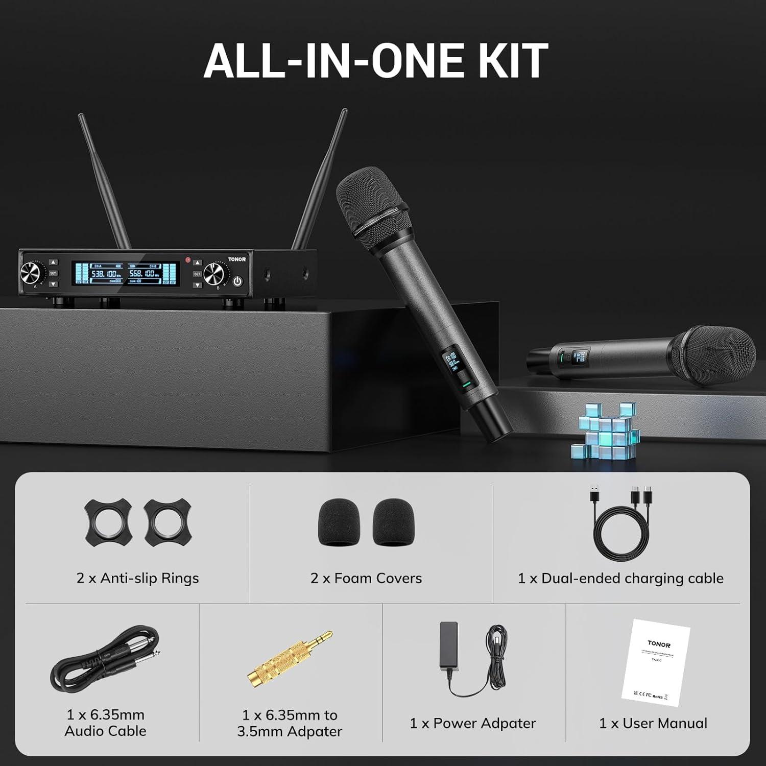 Micrófono Inalámbrico TONOR TW550, UHF, Recargable, 2 Micrófonos