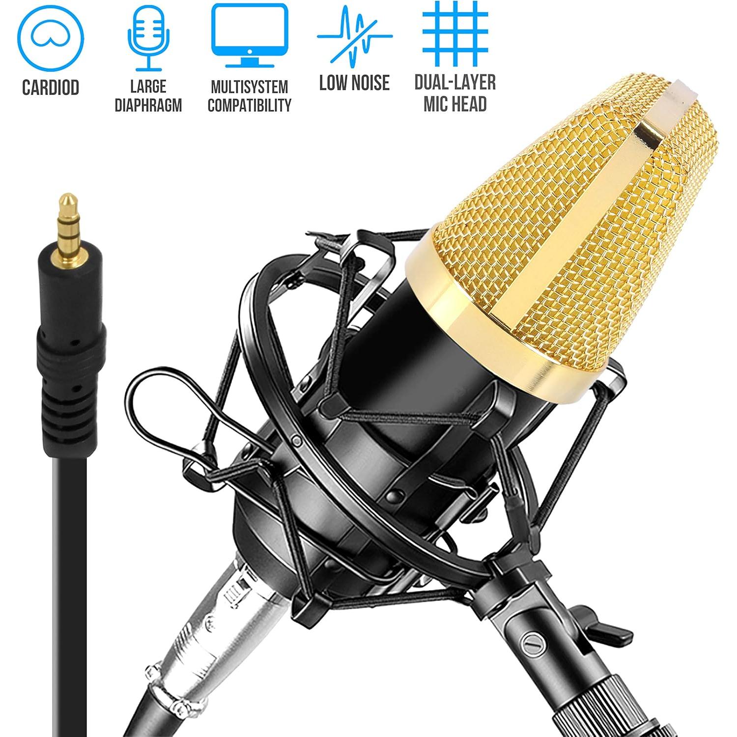 Micrófono de condensador cardioide Pyle PDMIC71 con soporte