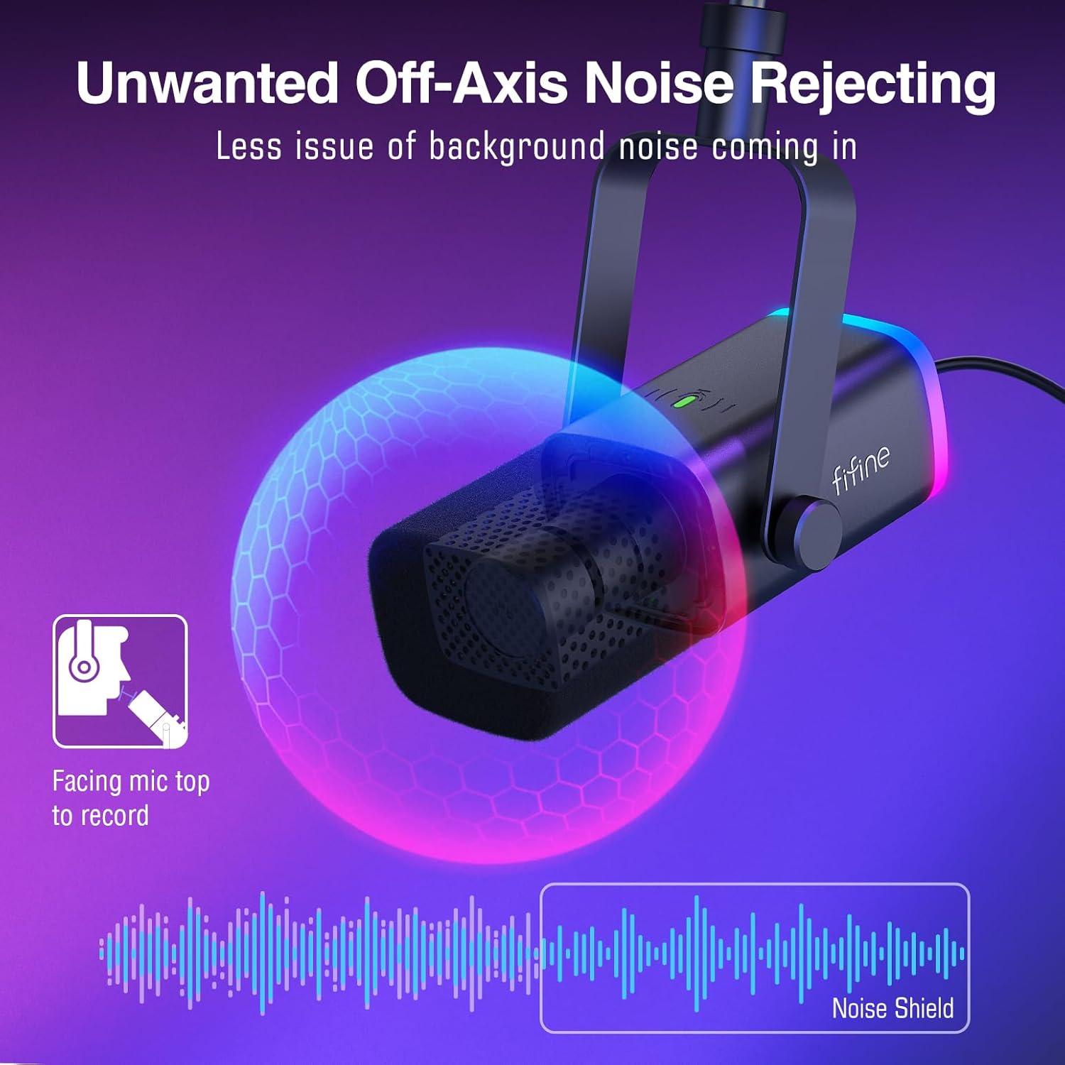 Micrófono Dinámico USB FIFINE AM8 con Soporte y RGB