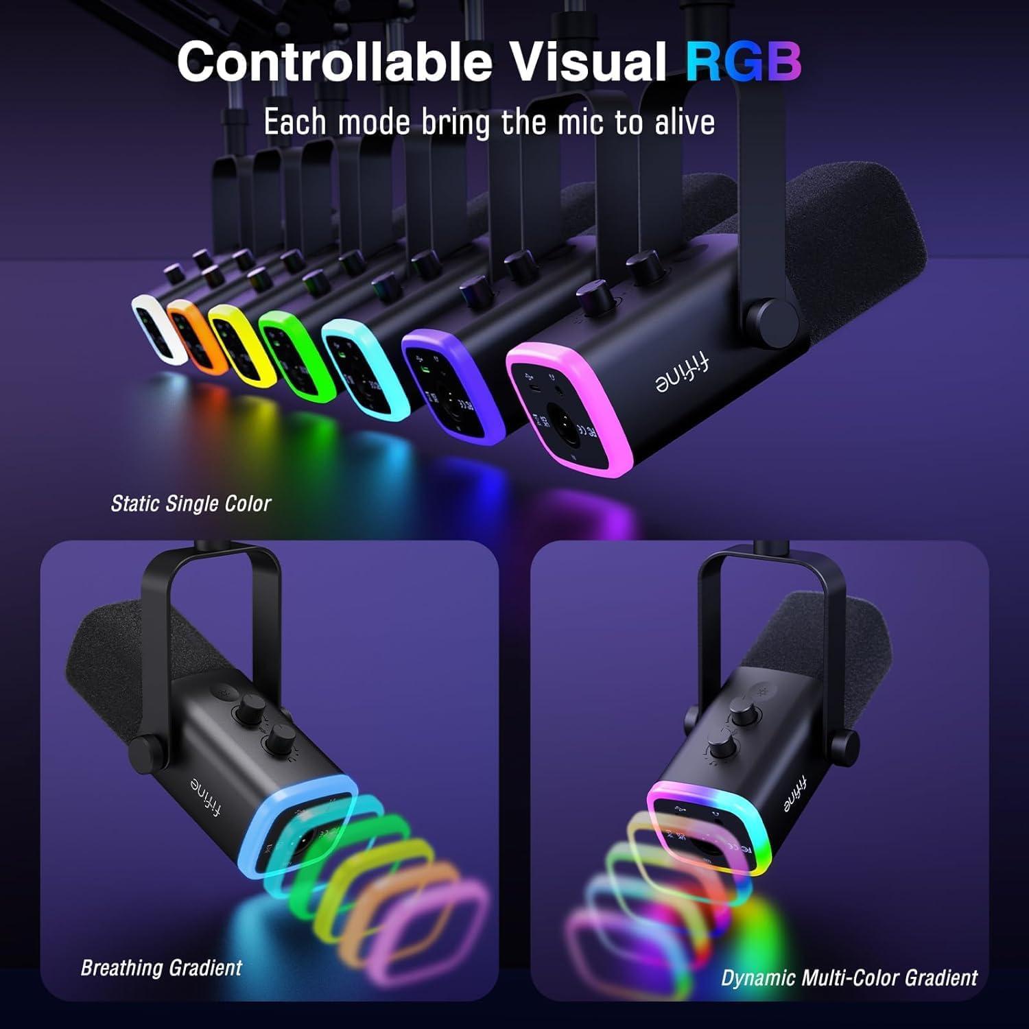 Micrófono Dinámico USB FIFINE AM8 con Soporte y RGB