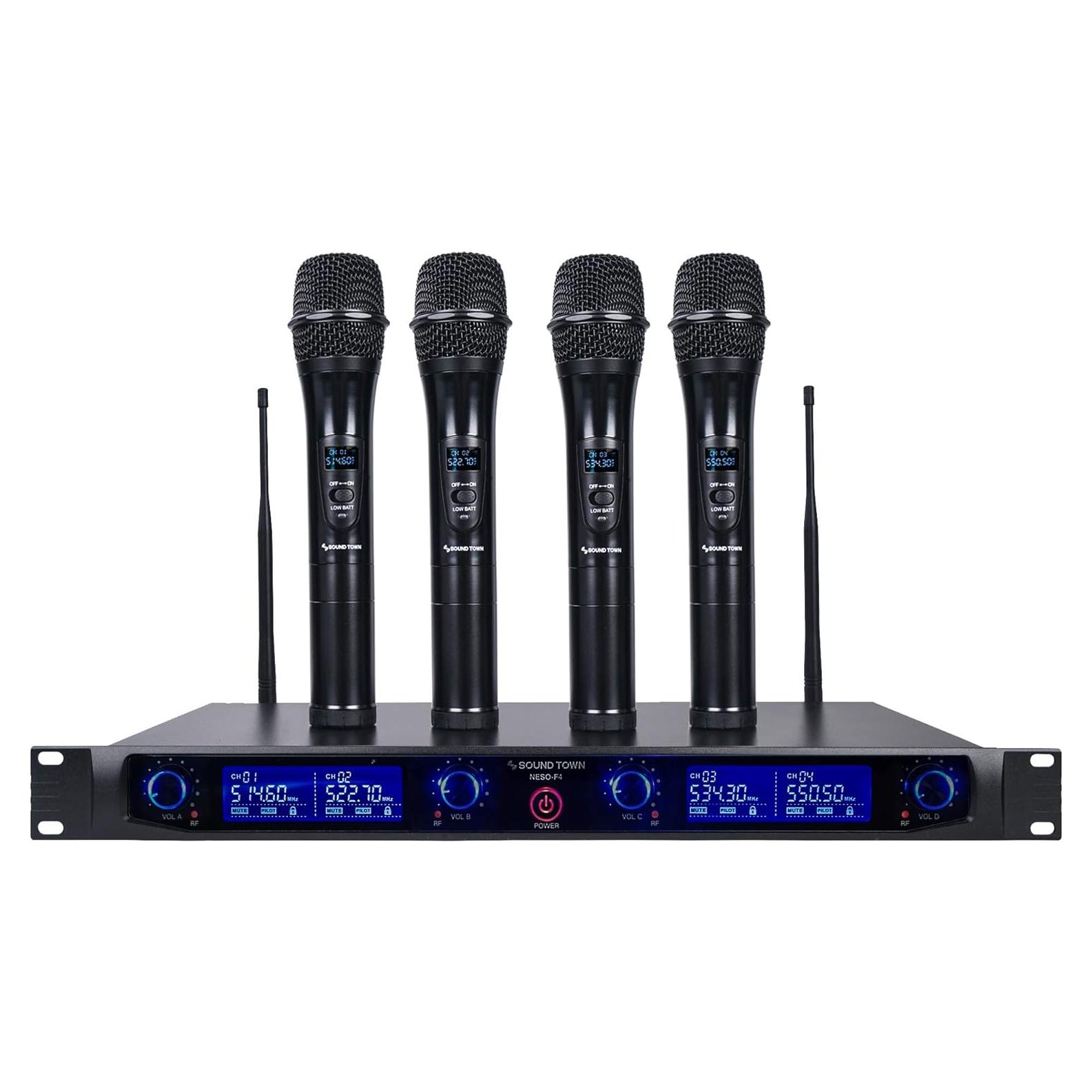 Sistema de micrófono inalámbrico UHF 4 canales Sound Town NESO-F4HH