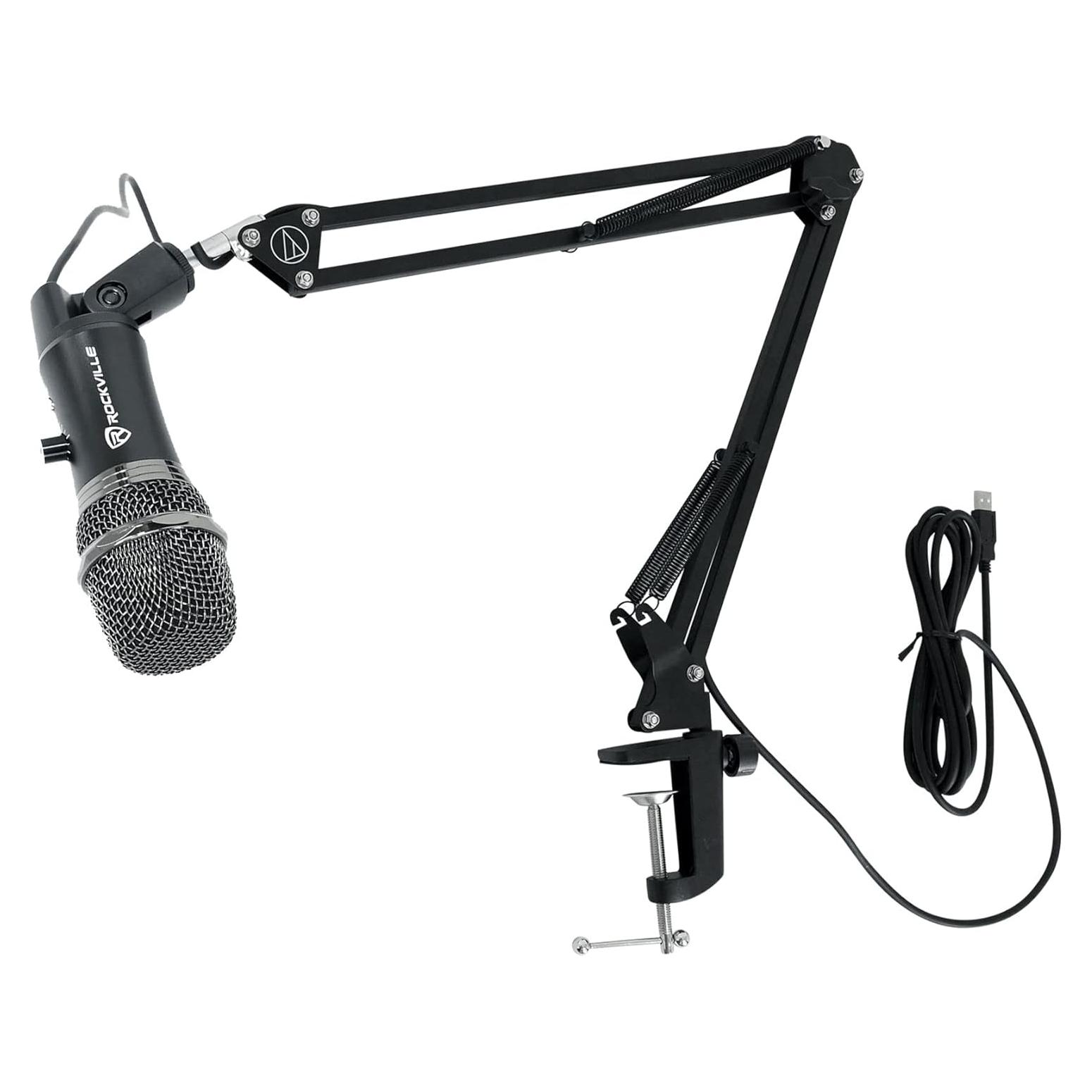 Micrófono USB Rockville A-Stream + Brazo Ajustable Audio Technica