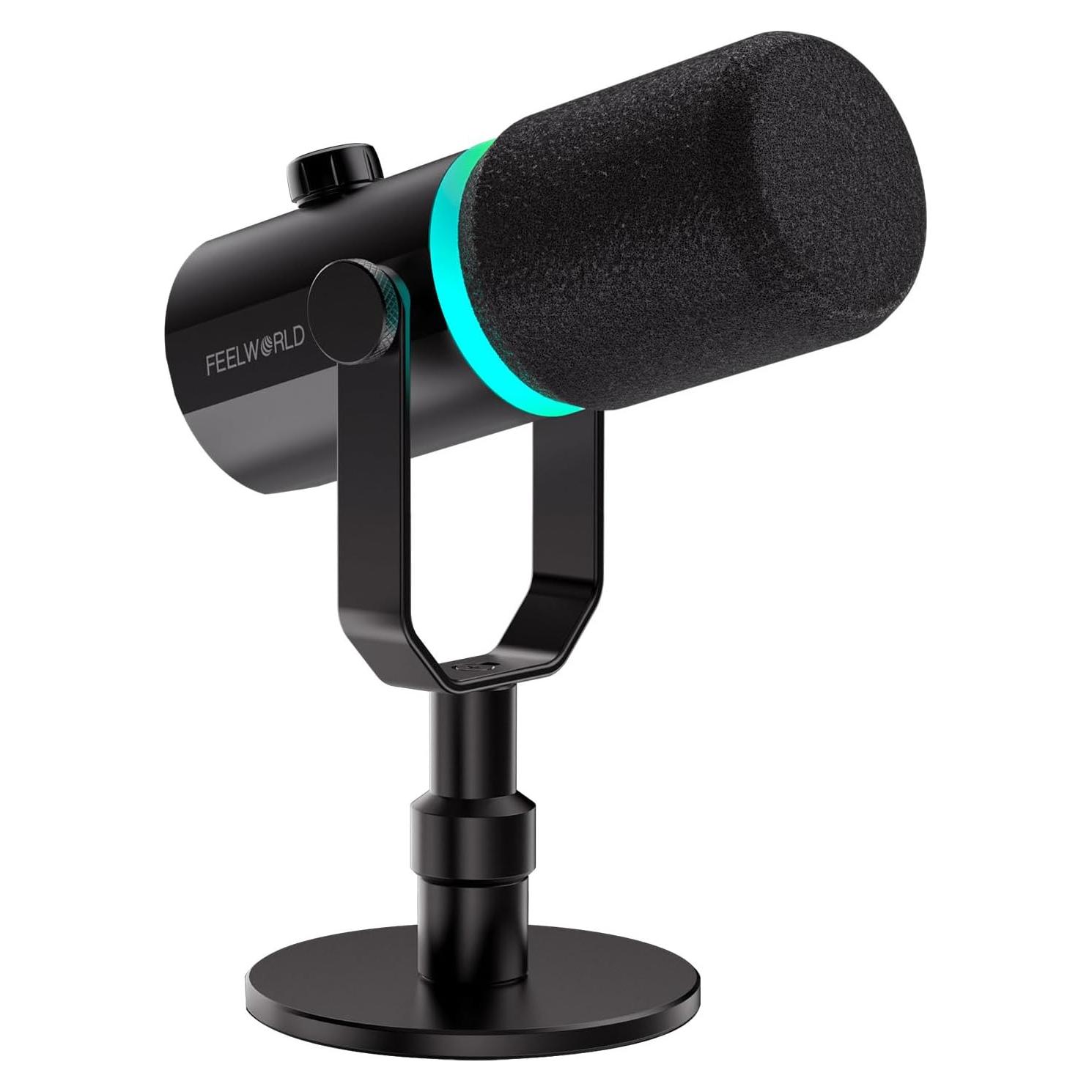 Micrófono Dinámico USB XLR Feelworld PM1 con Soporte de Escritorio
