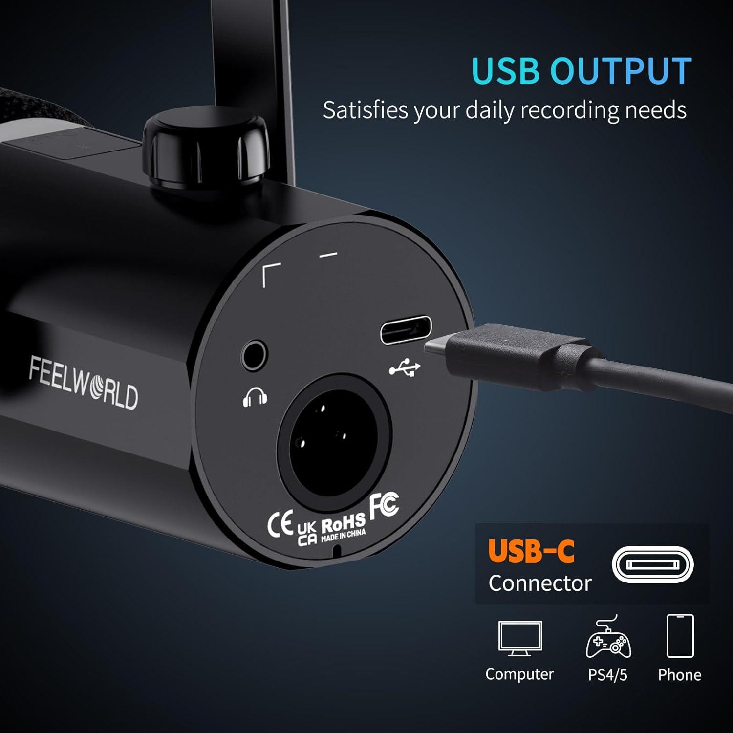 Micrófono Dinámico USB XLR Feelworld PM1 con Soporte de Escritorio