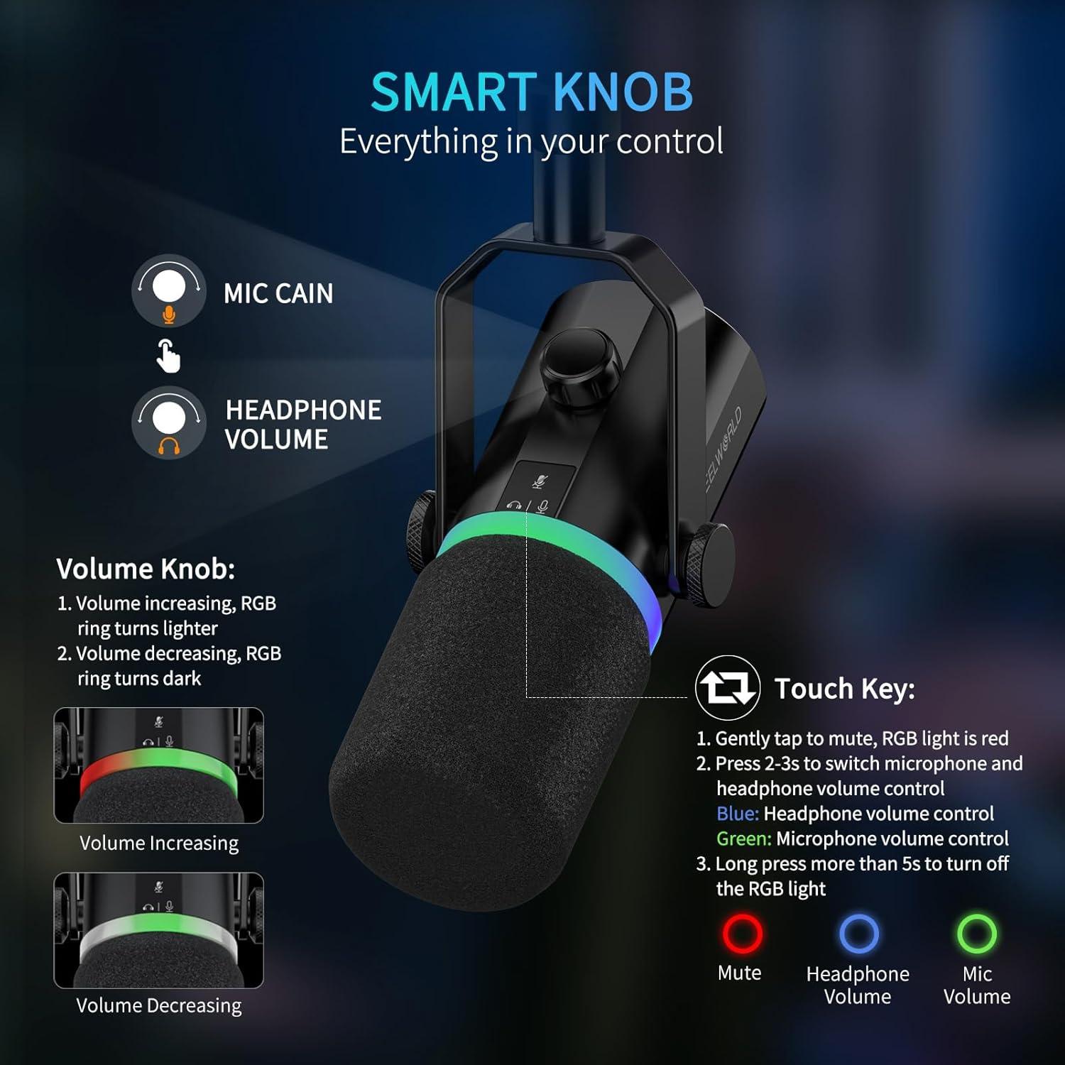 Micrófono Dinámico USB XLR Feelworld PM1 con Soporte de Escritorio