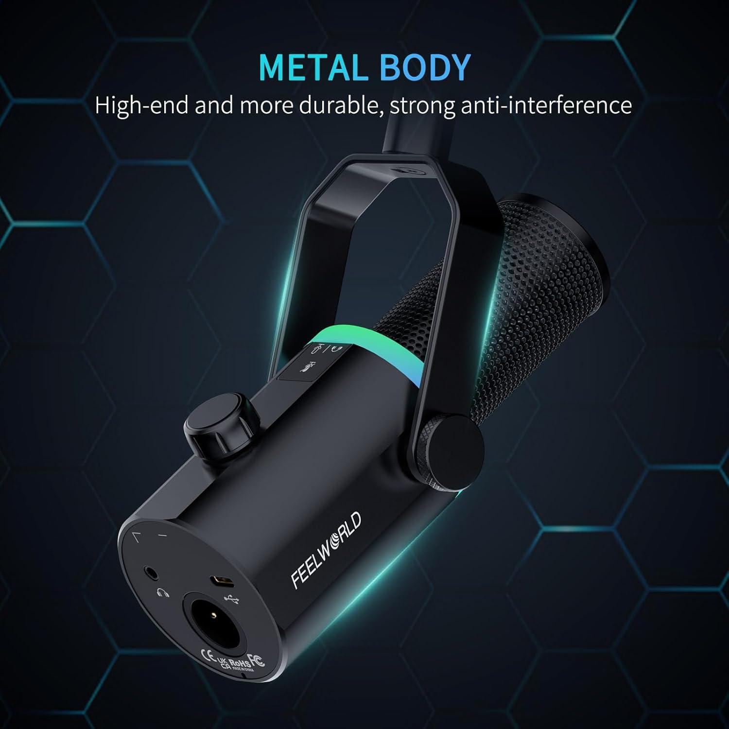 Micrófono Dinámico USB XLR Feelworld PM1 con Soporte de Escritorio