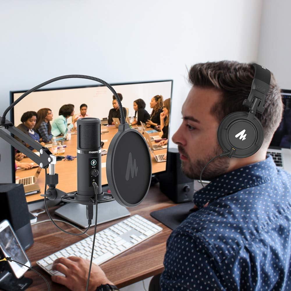 Micrófono USB MAONO PM422 con Auriculares MH601 para Podcast