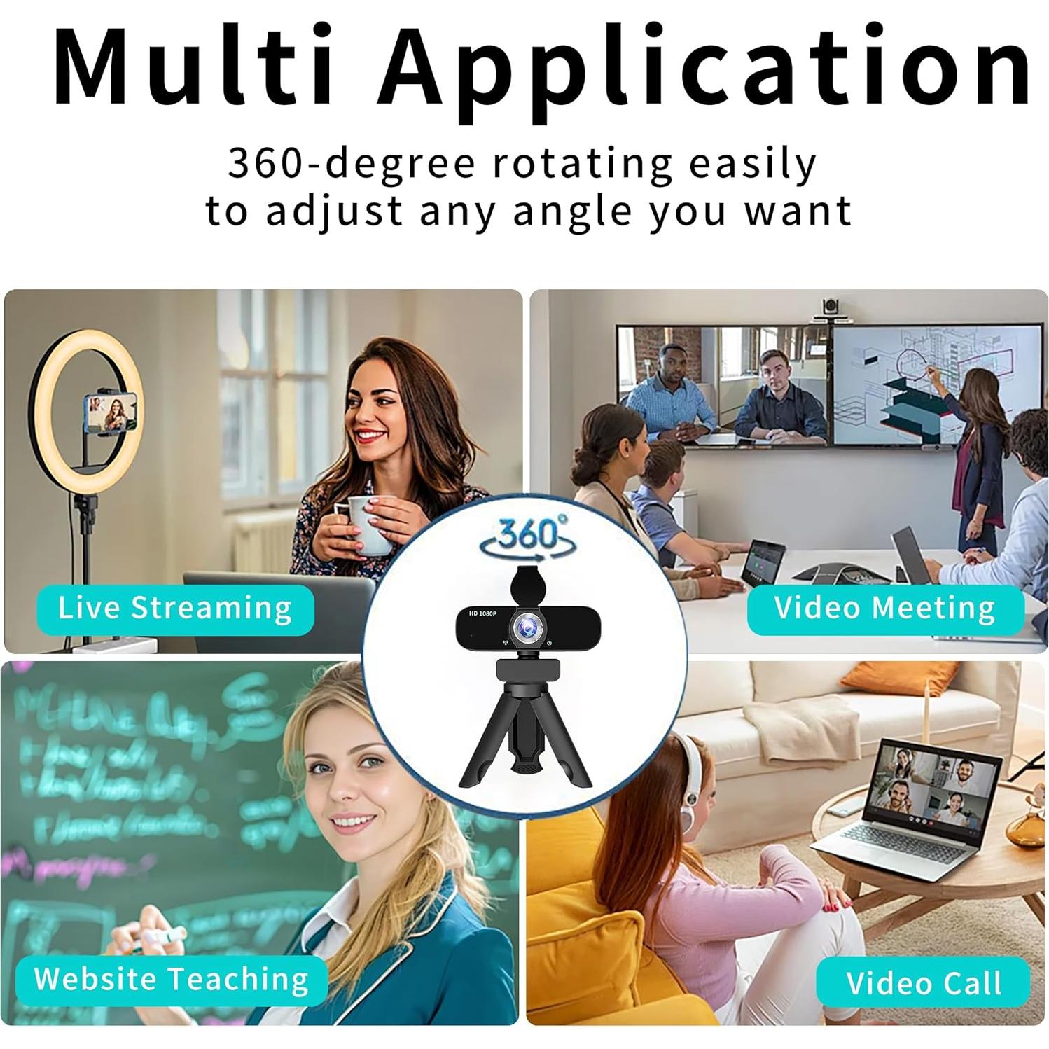 Webcam Full HD 1080p Lusinx con Micrófono y Trípode