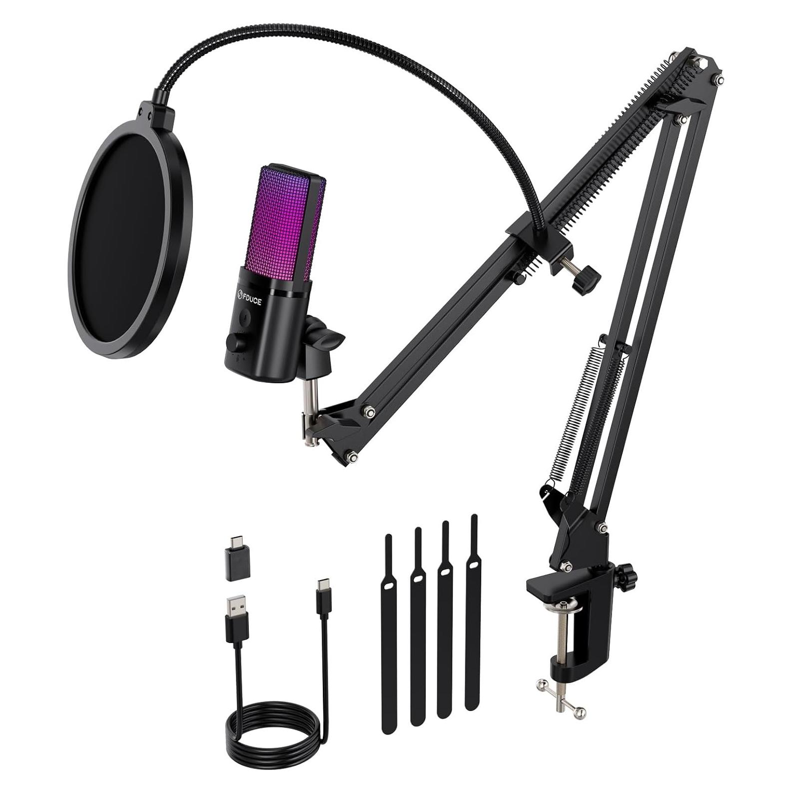 Micrófono USB FDUCE M160 con Soporte y RGB para Gaming