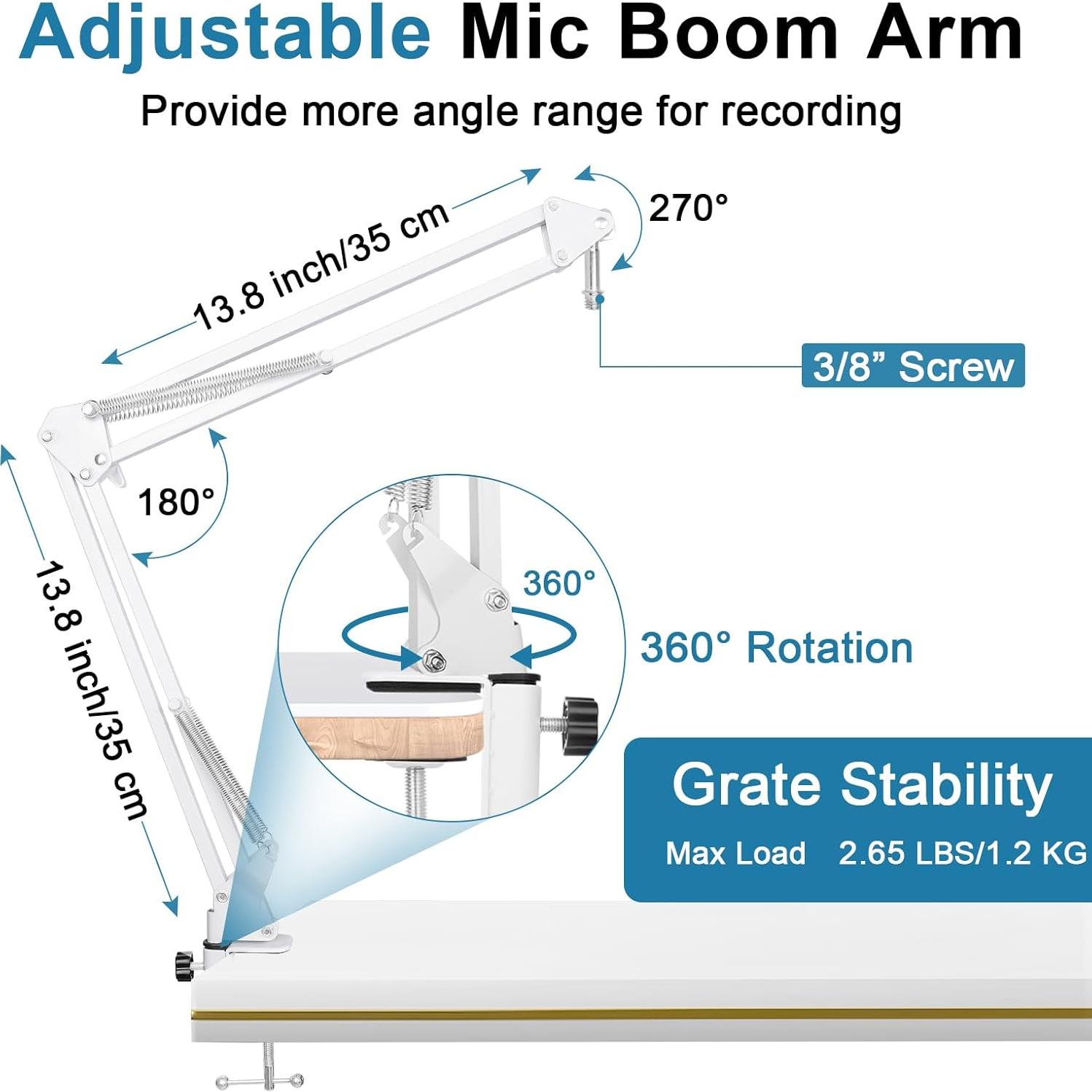 Brazo de Boom Ajustable Hyperx Quadcast S Blanco con Filtro Pop