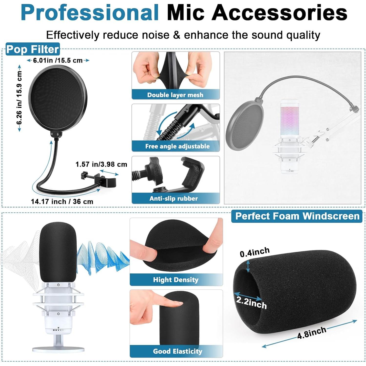 Brazo de Boom Ajustable Hyperx Quadcast S Blanco con Filtro Pop