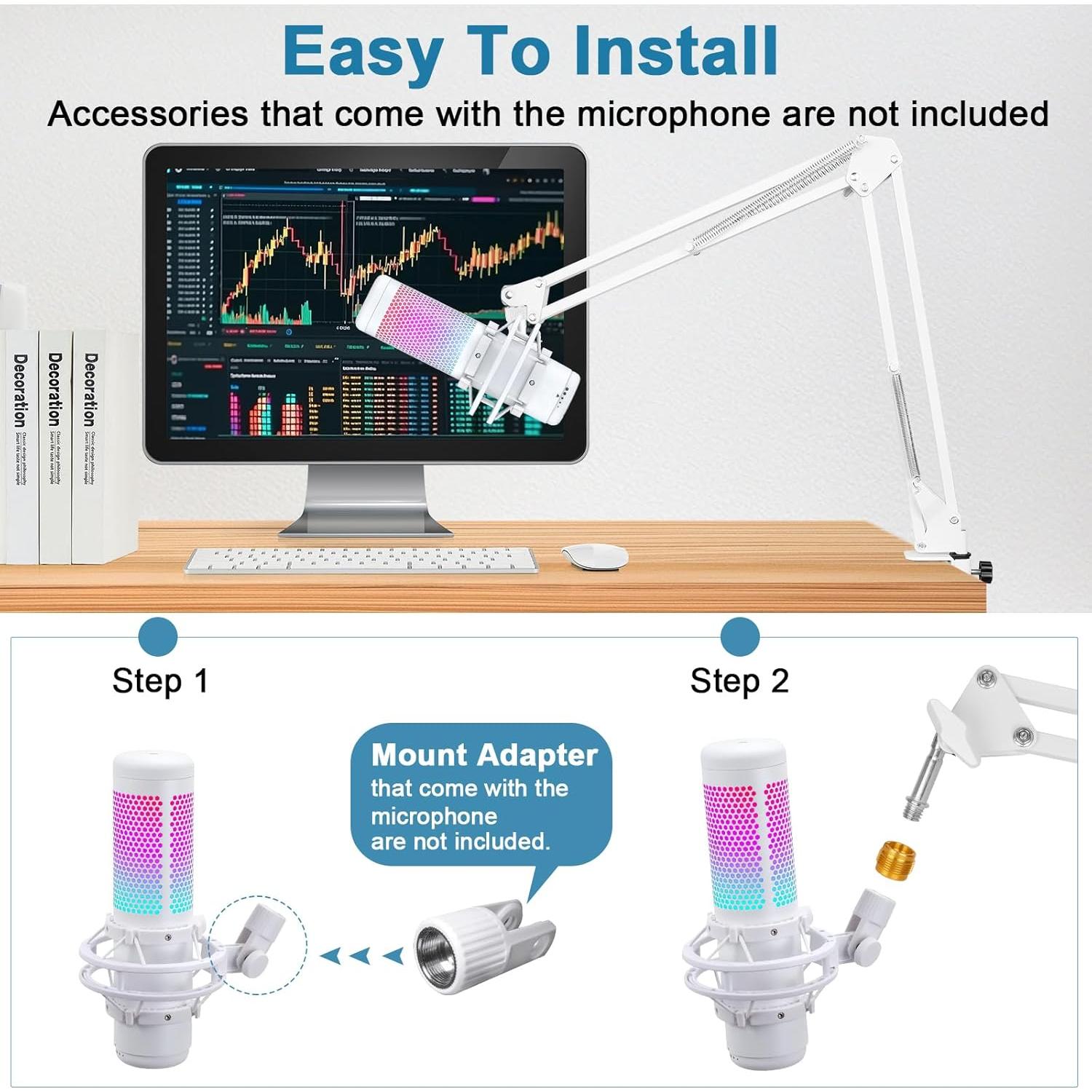 Brazo de Boom Ajustable Hyperx Quadcast S Blanco con Filtro Pop