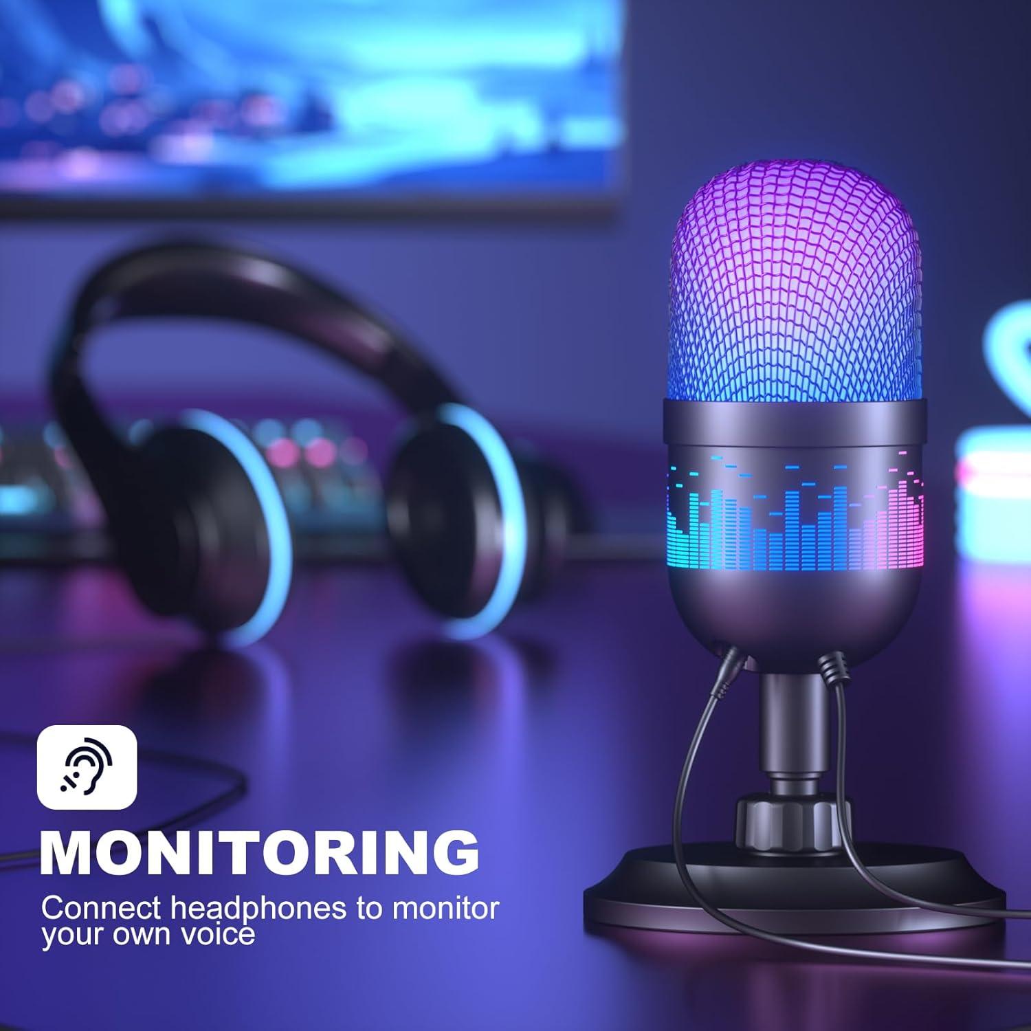 Micrófono USB Aokeo AK-1i Cardioide con RGB para PC y Consolas