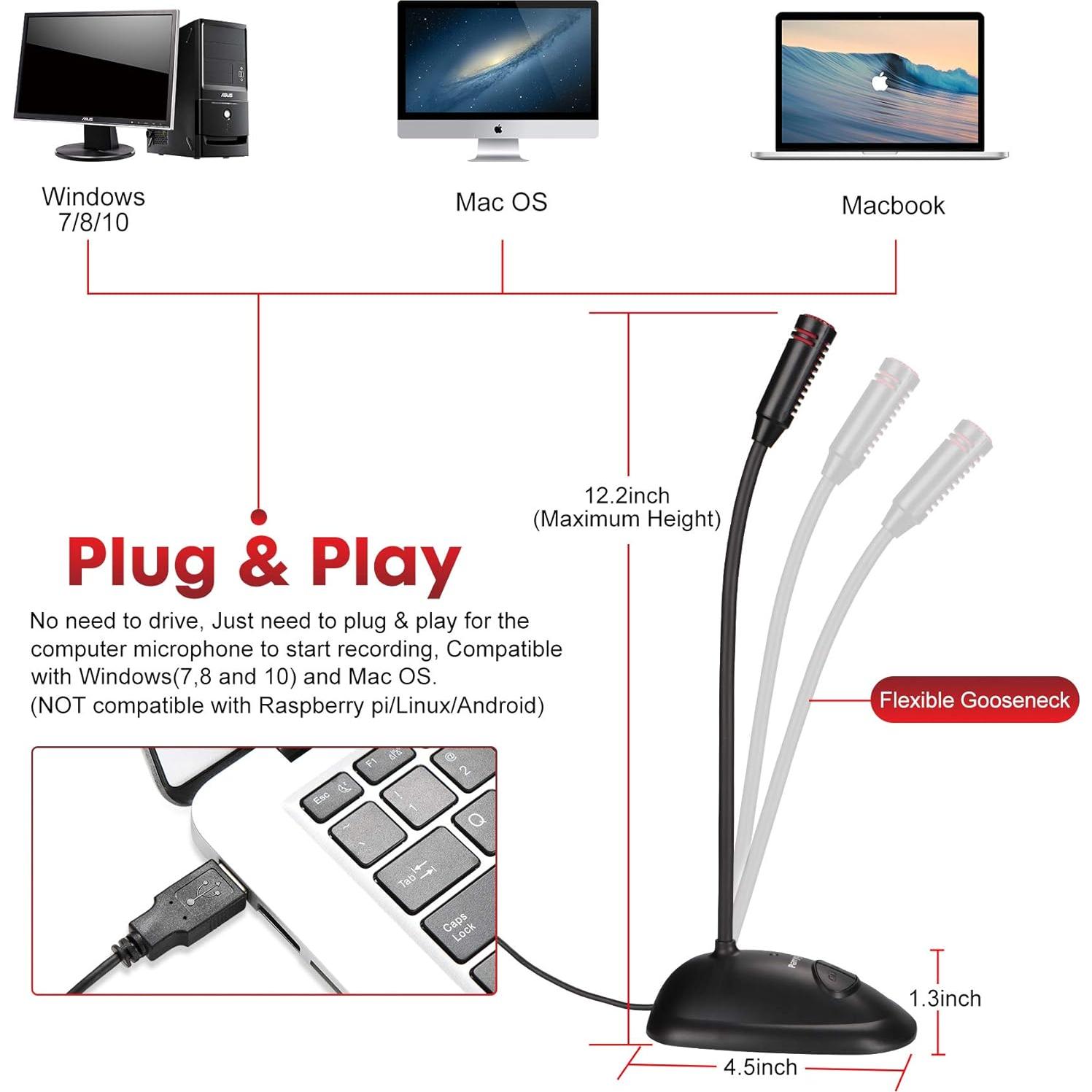 Micrófono USB Condensador Cardioide Perrycom MSD6 1.83m