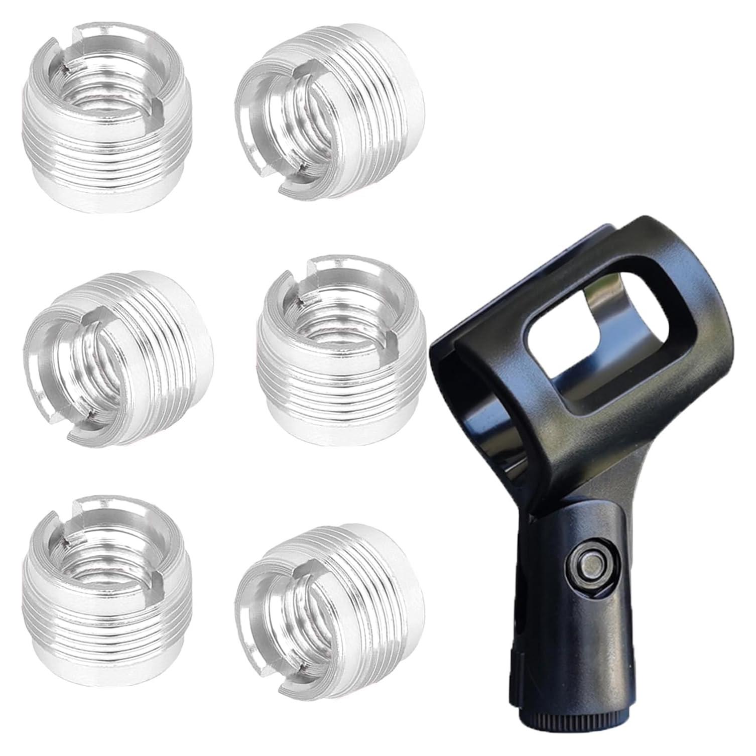 Adaptador Tornillo Micrófono 6 Pcs Plata 3/8" a 5/8"
