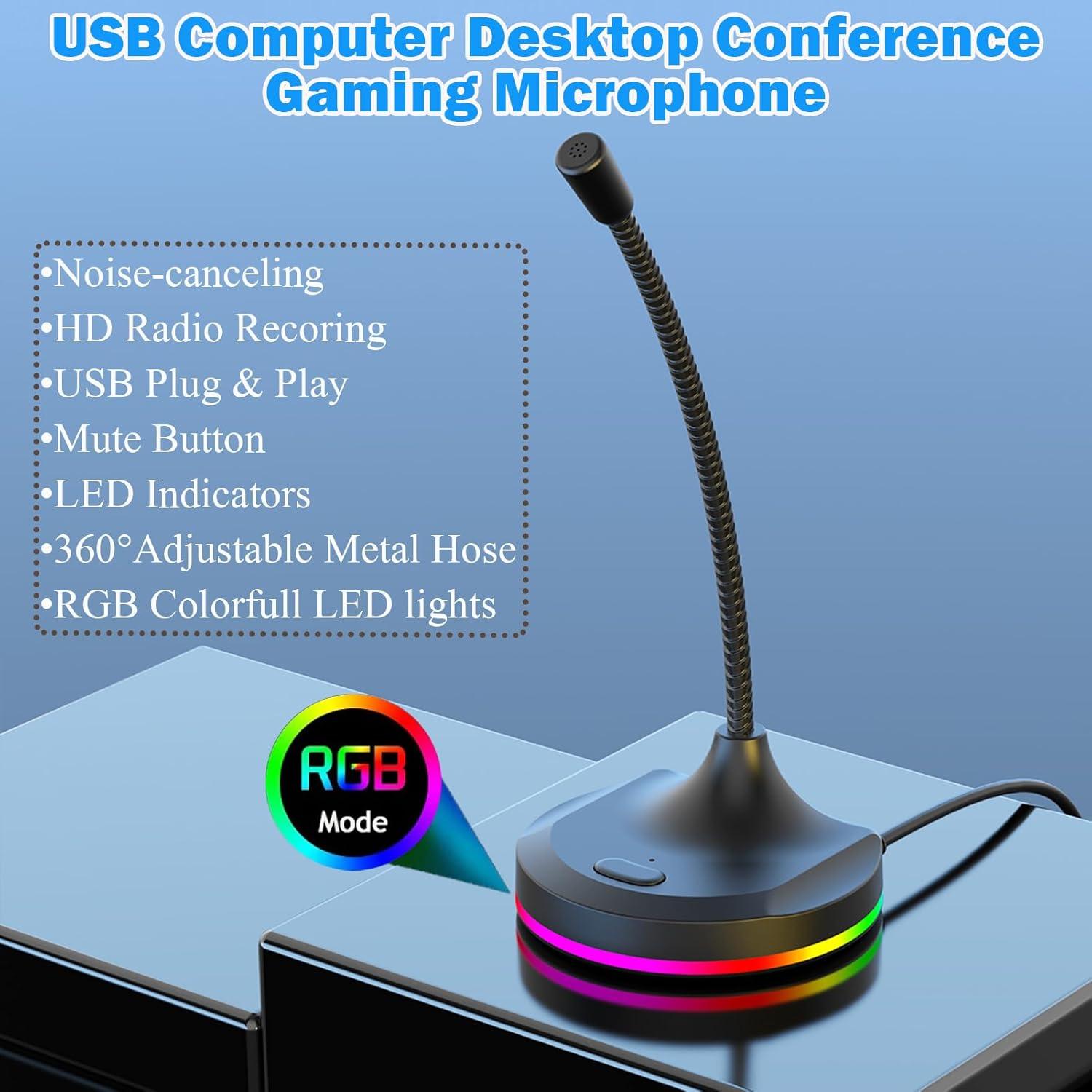 Micrófono USB Blapsuro M7 con Botón de Silencio y Luz RGB