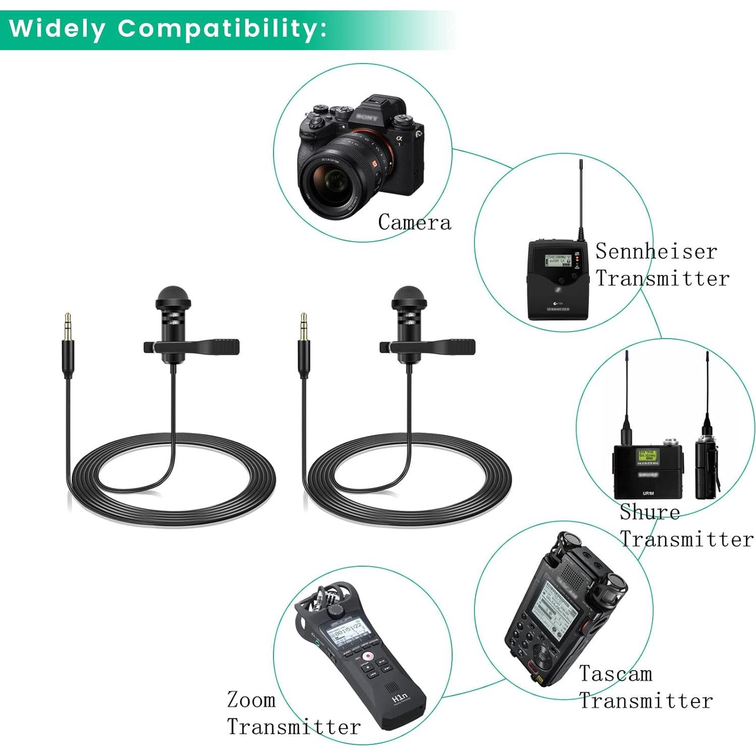 Paquete de 2 Micrófonos Lavalier Weishan 1.5m Omnidireccional