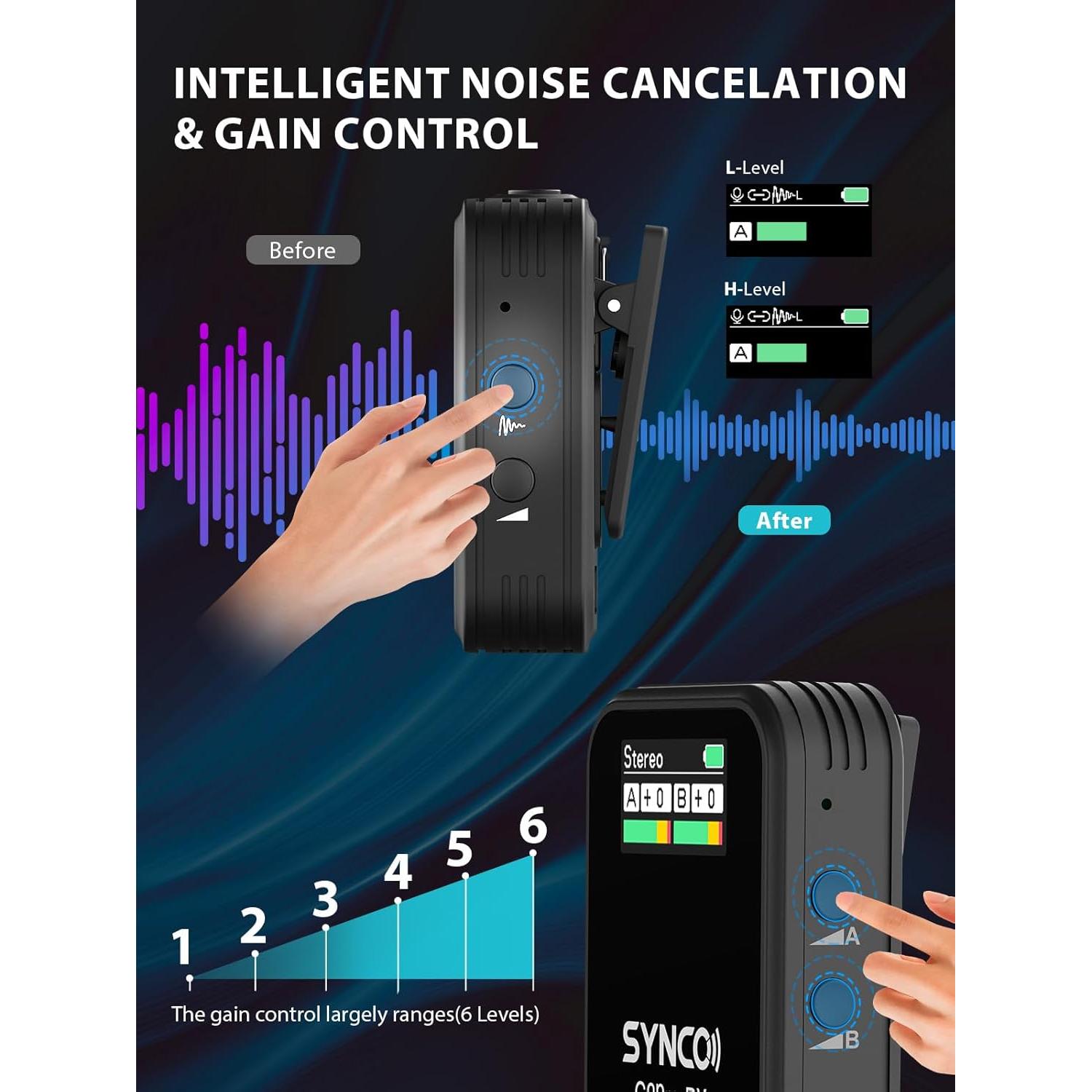 Micrófono Lavalier Inalámbrico SYNCO G2 Pro, Doble Canal 200m