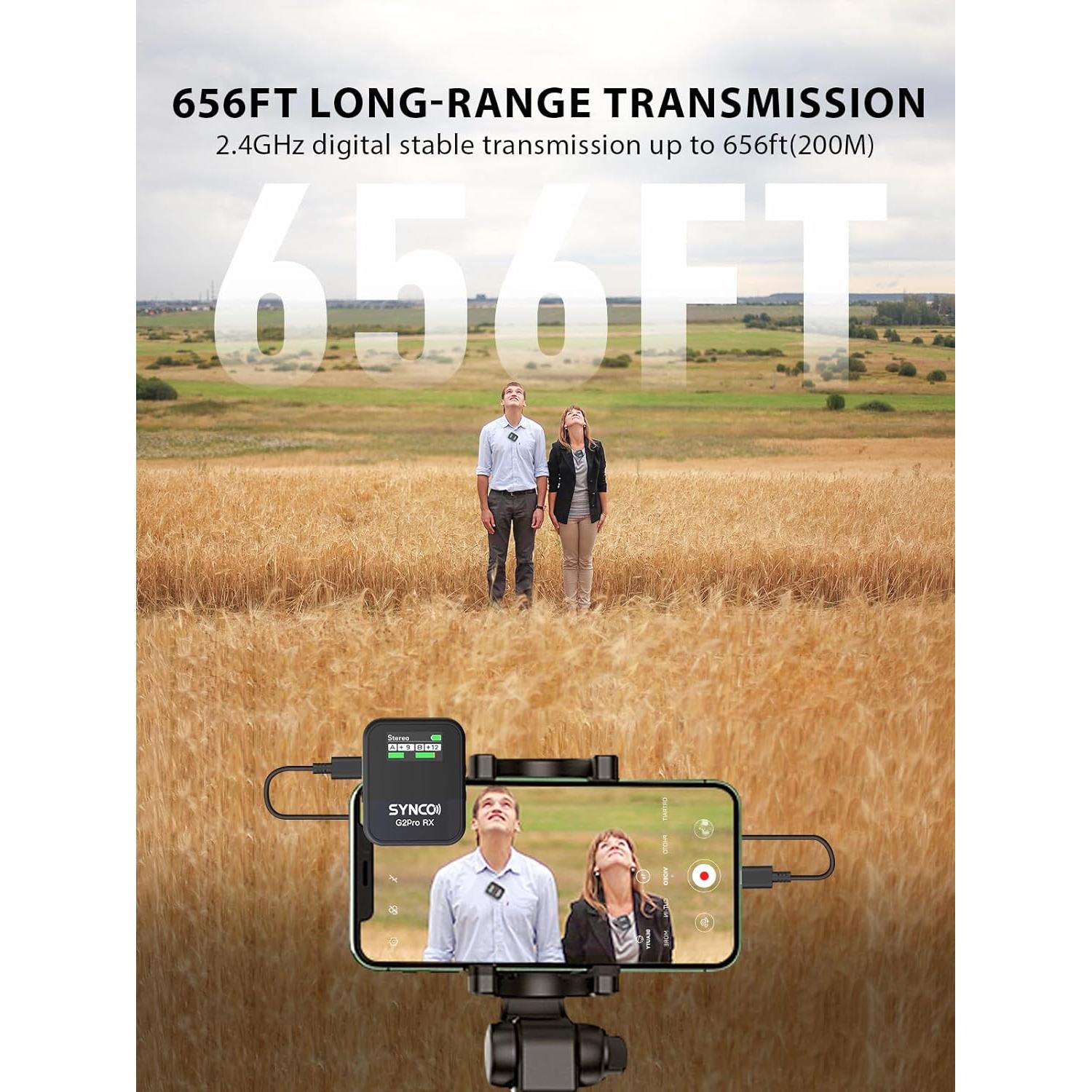 Micrófono Lavalier Inalámbrico SYNCO G2 Pro, Doble Canal 200m