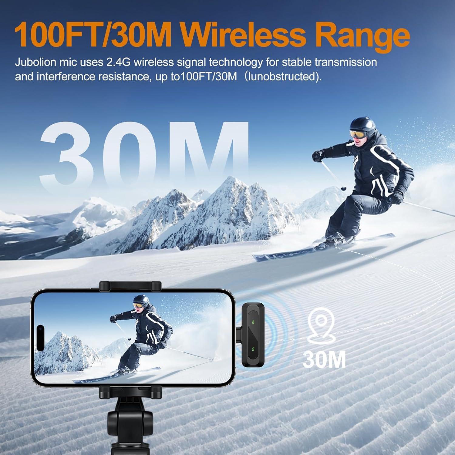 Micrófono Lavalier Inalámbrico Jubolion J3 - 30.48 m, Omnidireccional