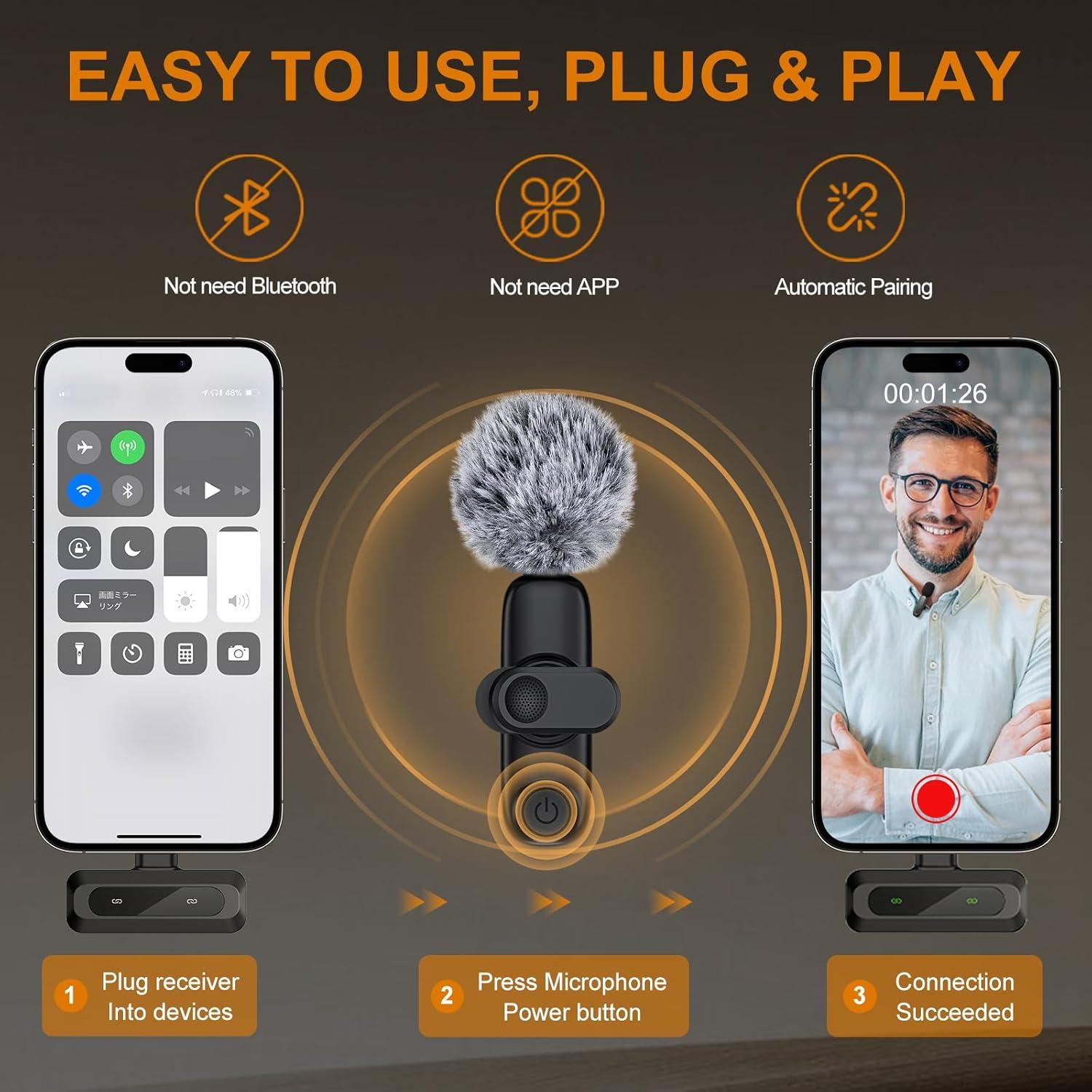 Micrófono Lavalier Inalámbrico Jubolion J3 - 30.48 m, Omnidireccional