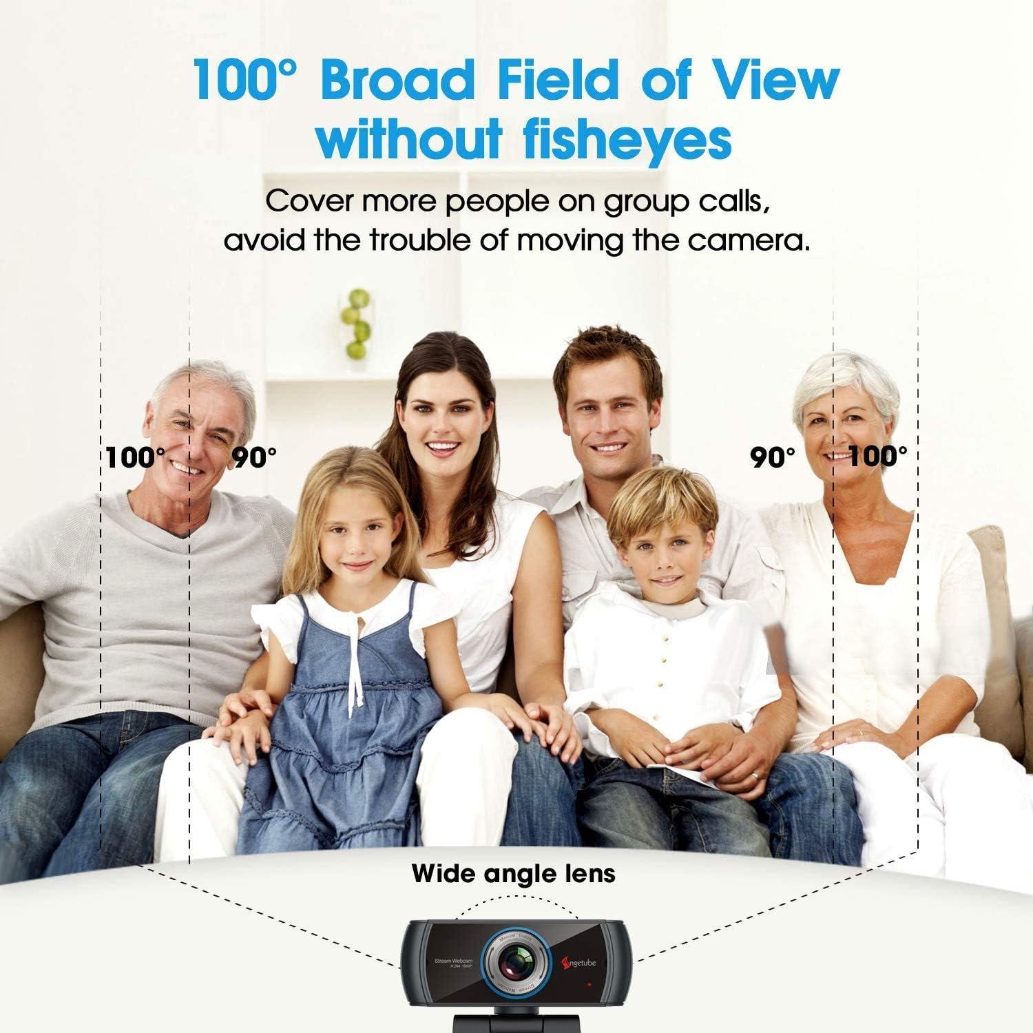 Cámara Web Angetube 1080P con Micrófono y Ángulo Amplio 100°