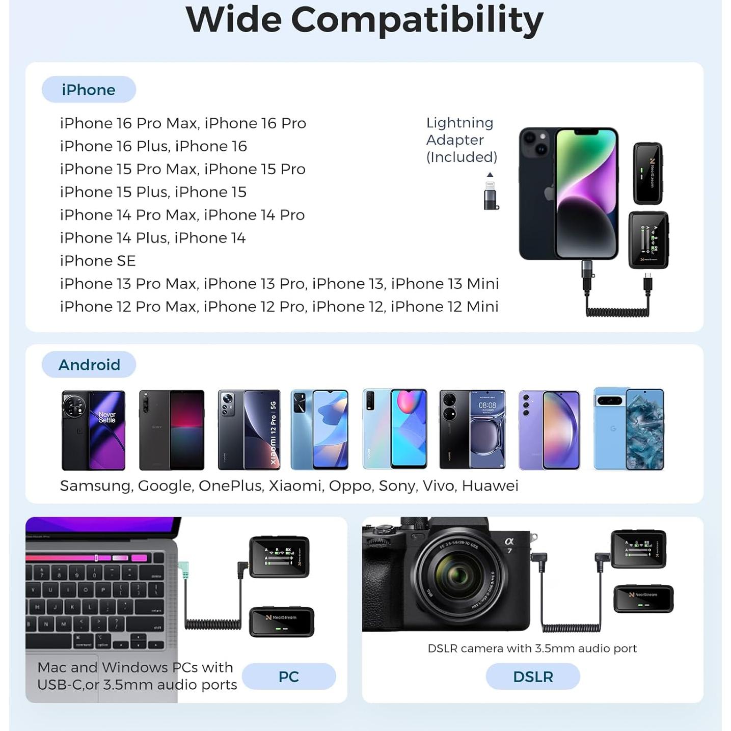Micrófono Lavalier Inalámbrico NearStream AWM20T 20H Batería