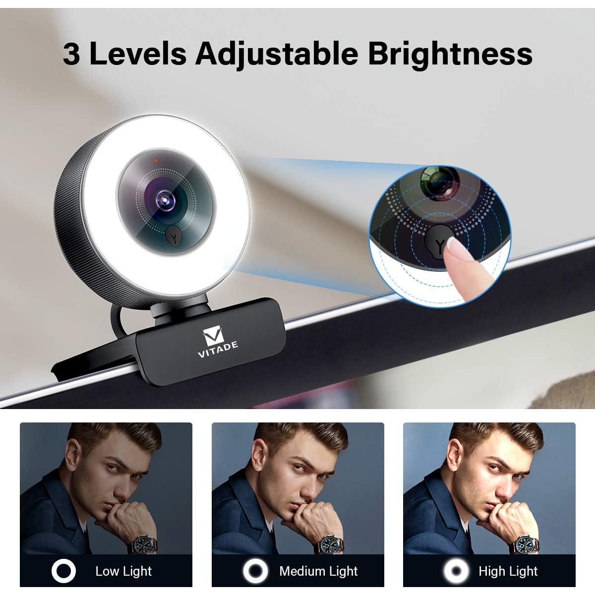 Cámara Web HD Vitade 960A 1080p con Luz de Anillo y Micrófono