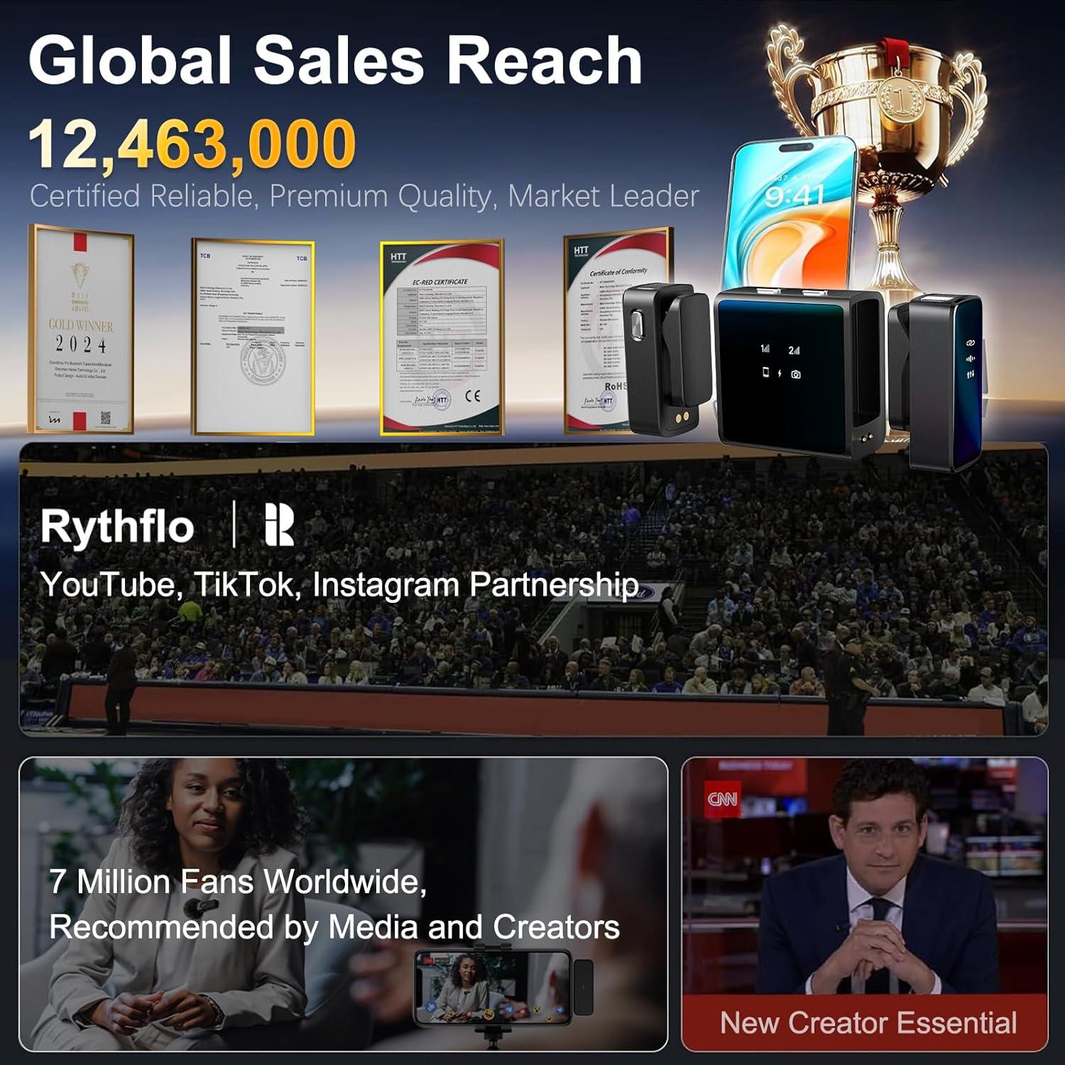 Micrófono Lavalier Inalámbrico Rythflo LM04 con Cancelación de Ruido