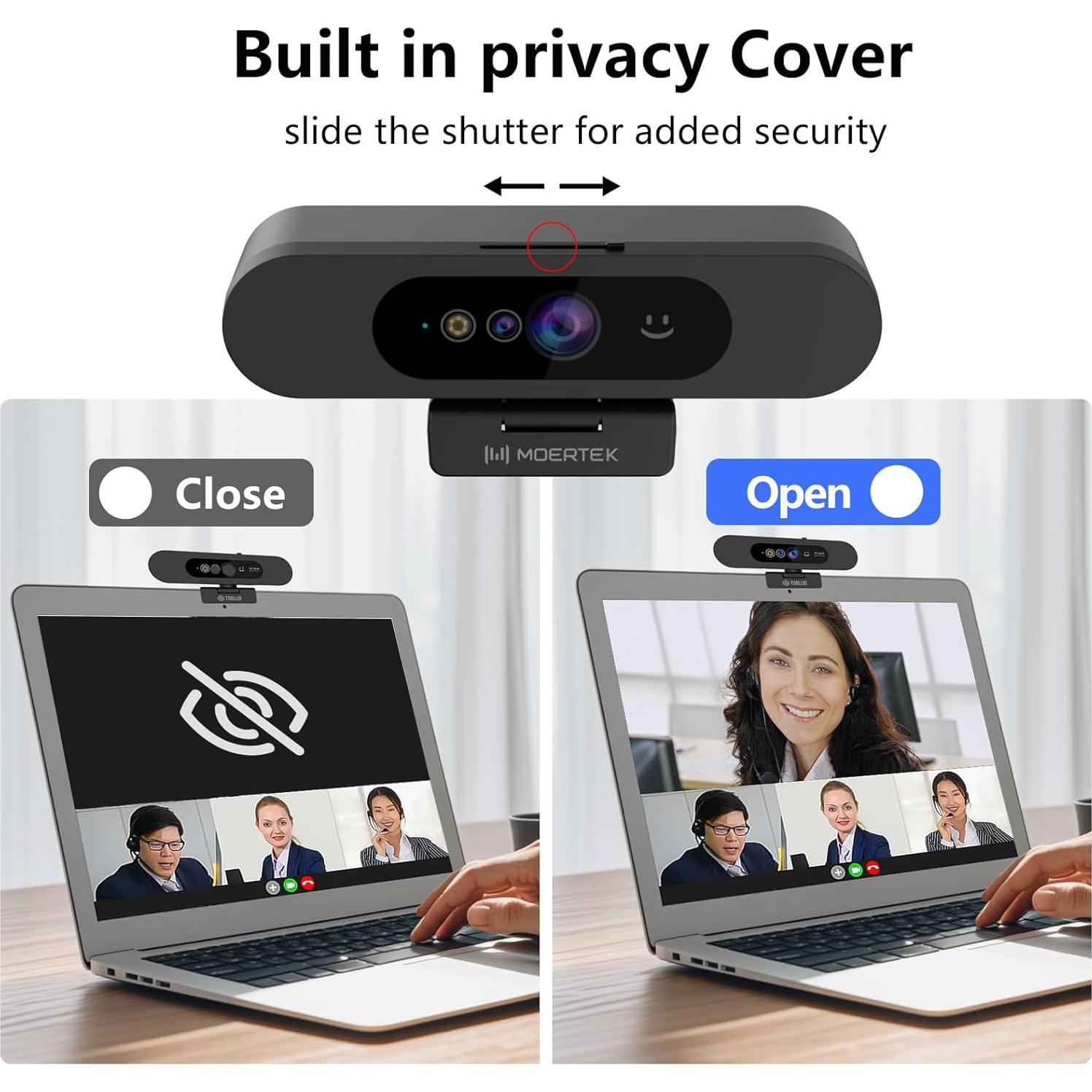 Cámara Web MOERTEK 1080P con Micrófono y Cubierta de Privacidad