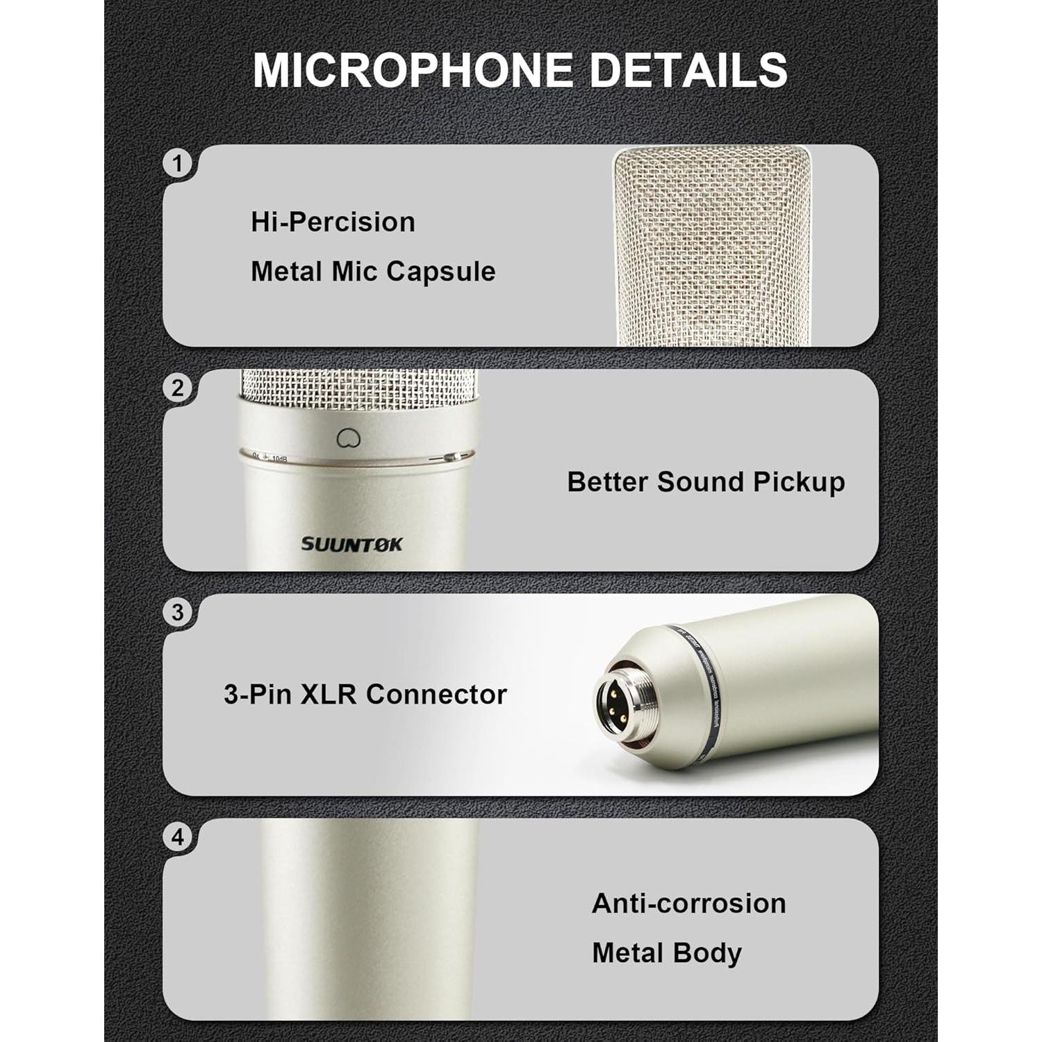Micrófono XLR SUUNTOK TM87KB Condensador Cardioide 34mm