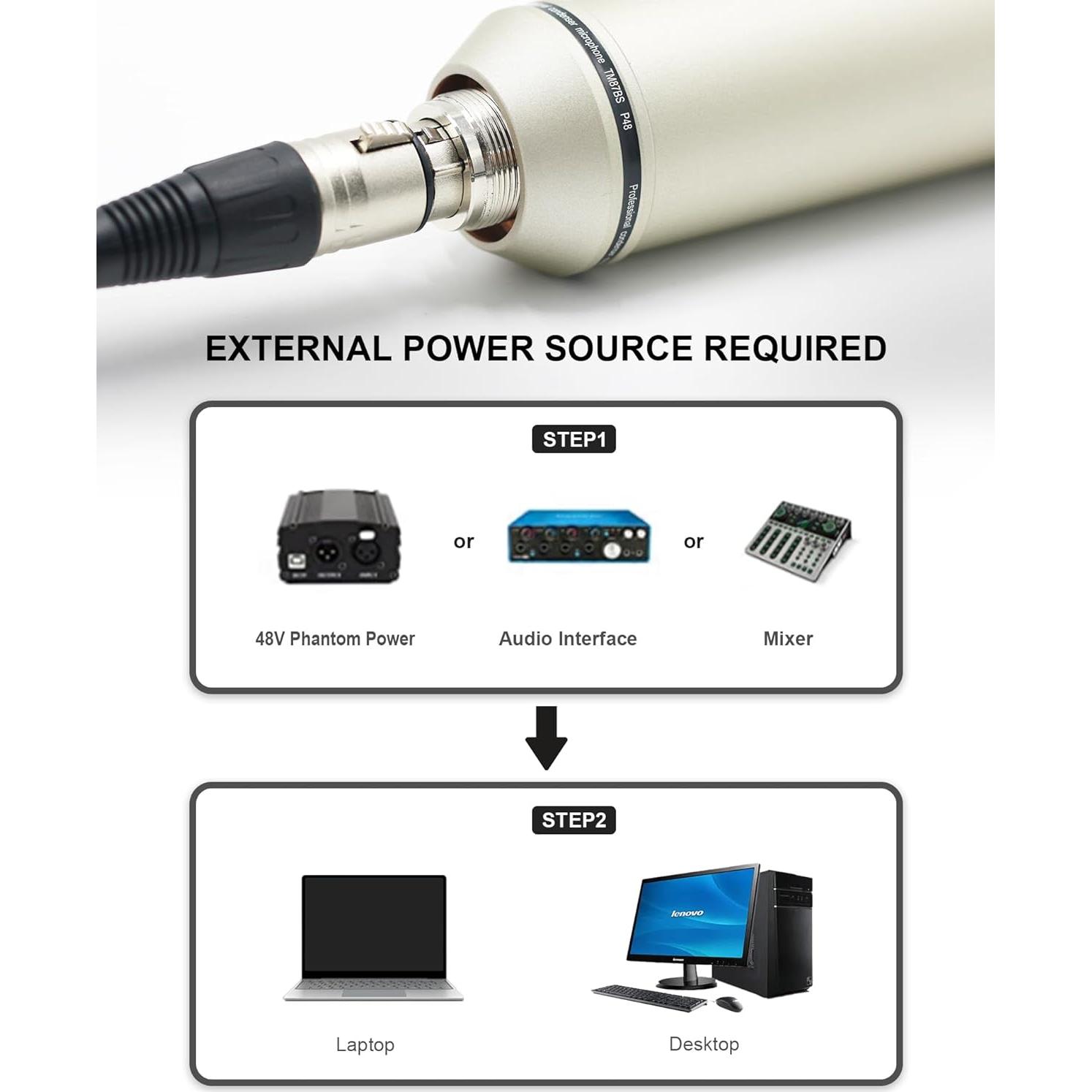 Micrófono XLR SUUNTOK TM87KB Condensador Cardioide 34mm