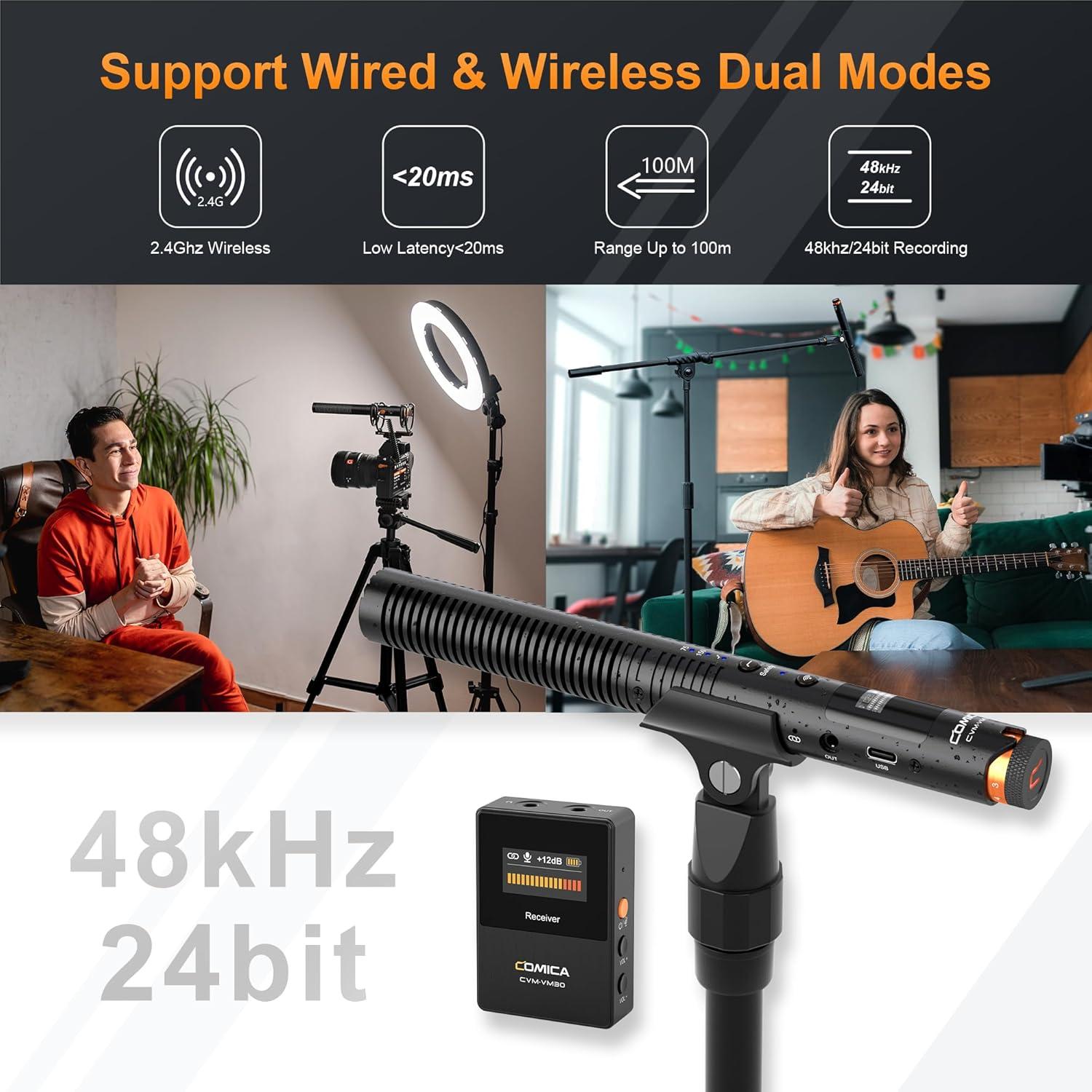 Micrófono de escopeta inalámbrico Comica VM30 - Supercardioide 48kHz