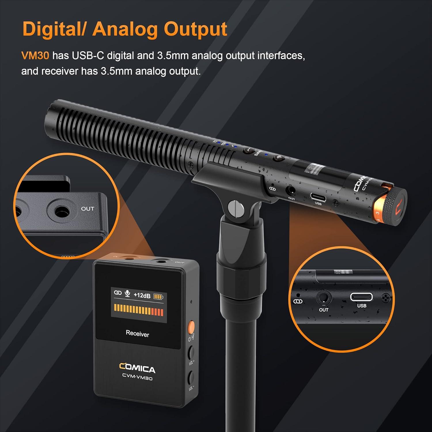 Micrófono de escopeta inalámbrico Comica VM30 - Supercardioide 48kHz