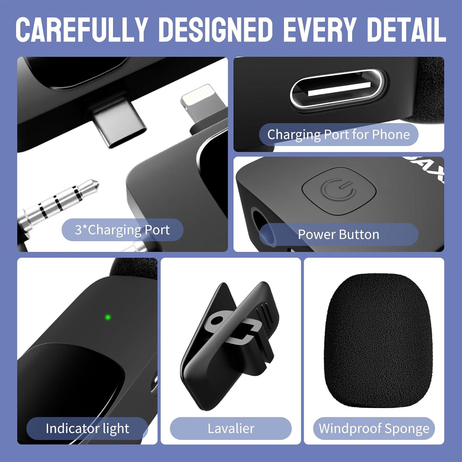 Micrófono Lavalier Inalámbrico NEWBAXS AR6 con Reducción de Ruido