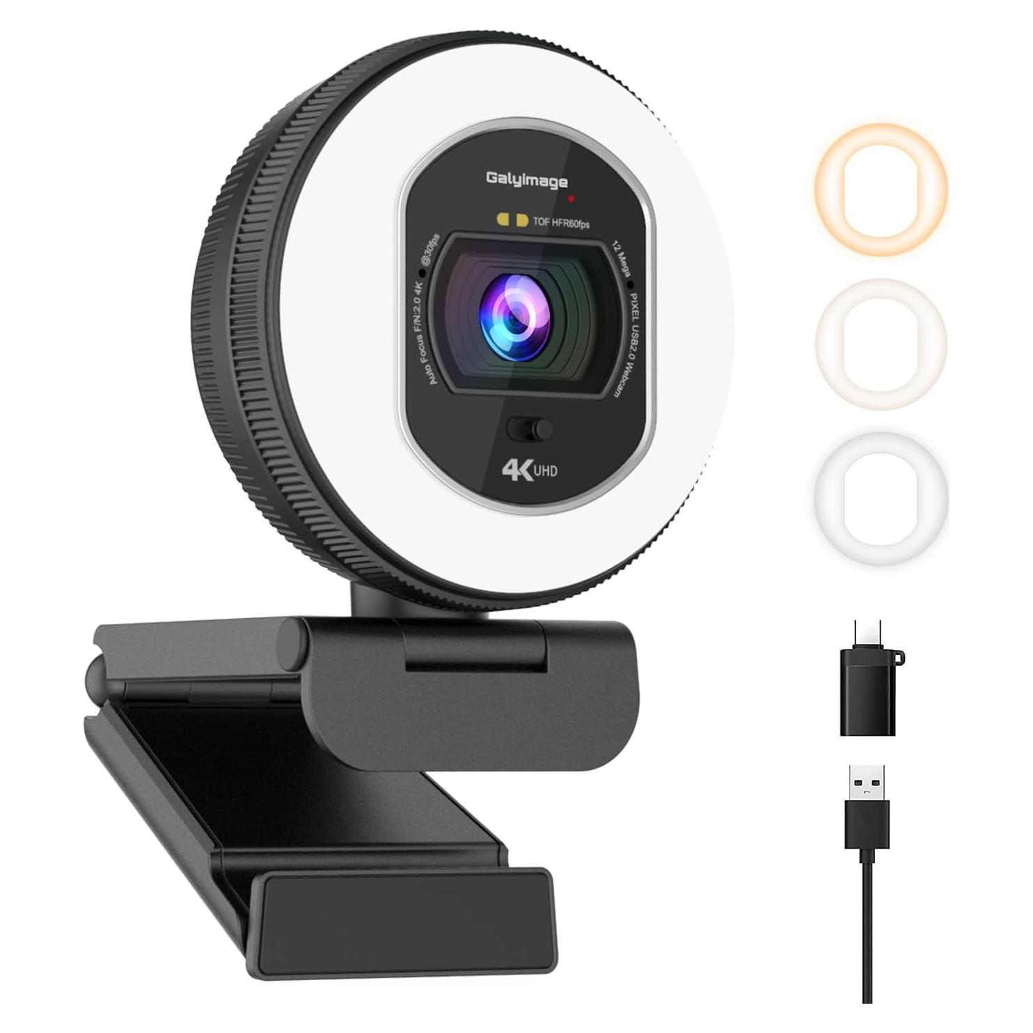 Cámara Web 4K Galyimage con Luz de Anillo y Micrófono
