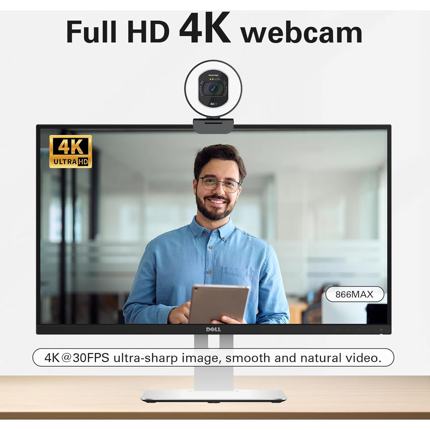 Cámara Web 4K Galyimage con Luz de Anillo y Micrófono